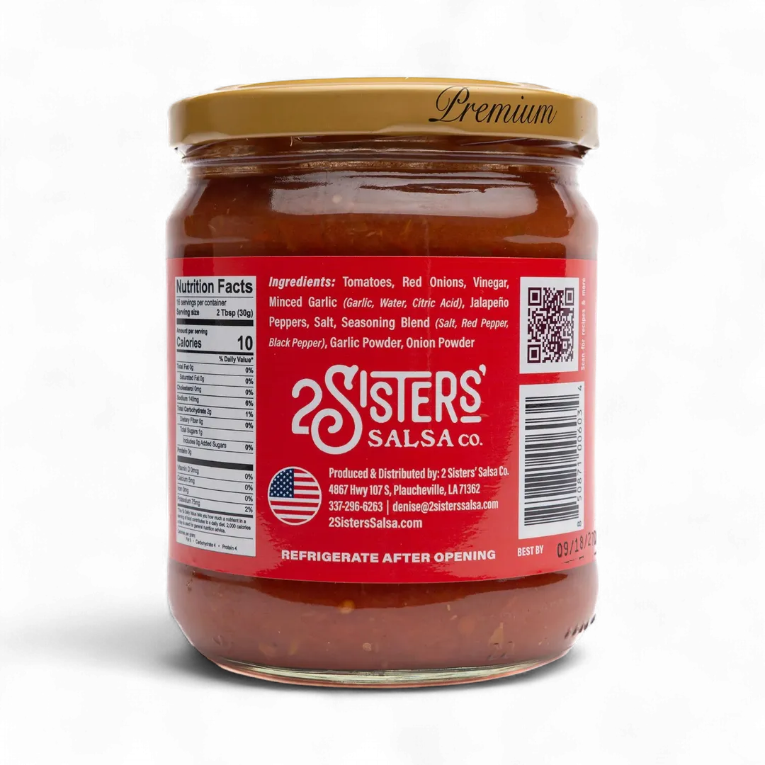 2 Sisters' Salsa –Original  Clean Label, No Sugar Added – 16 oz