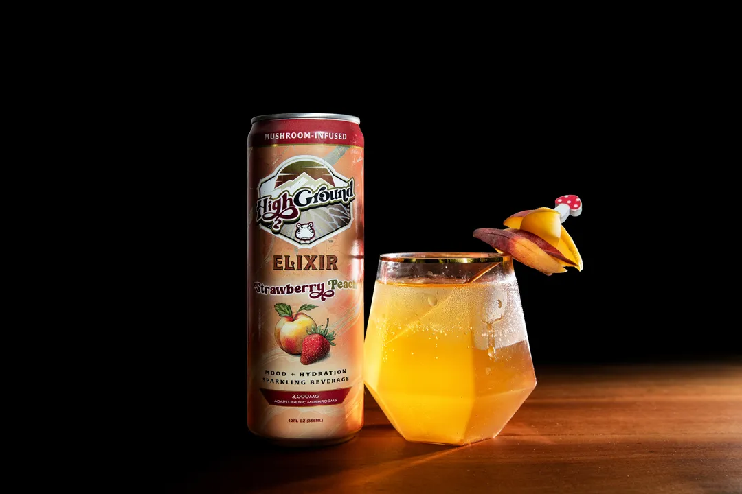 High Ground Elixir All Natural Mushroom Seltzer - Strawberry Peach 12oz