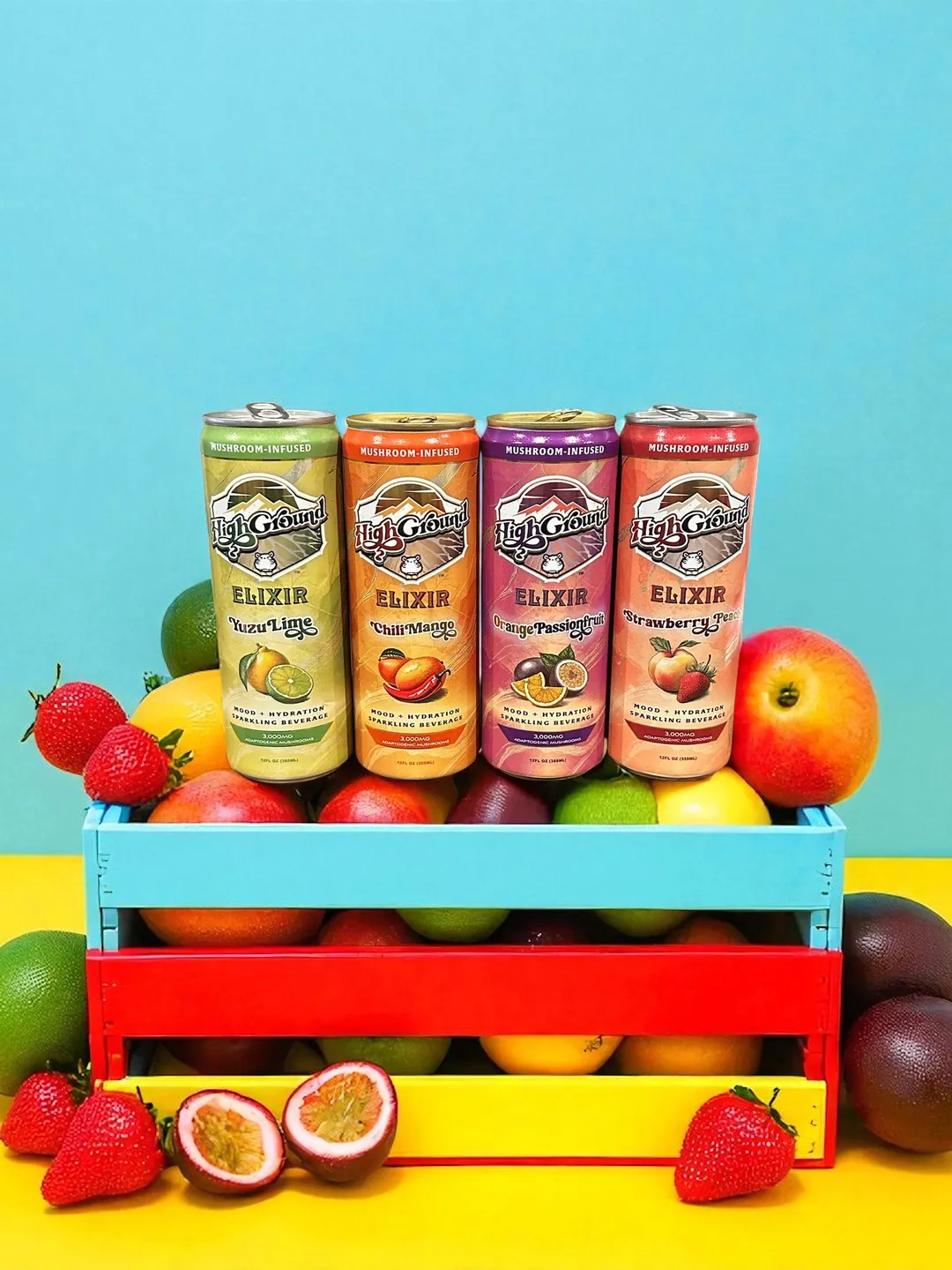 High Ground Elixir All Natural Mushroom Seltzer - Orange Passionfruit 12oz