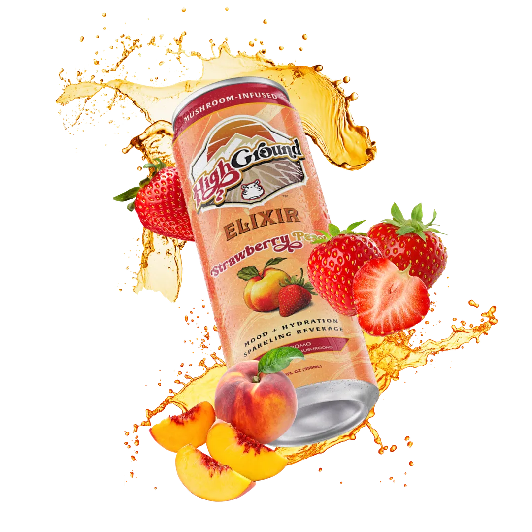 High Ground Elixir All Natural Mushroom Seltzer - Strawberry Peach 12oz