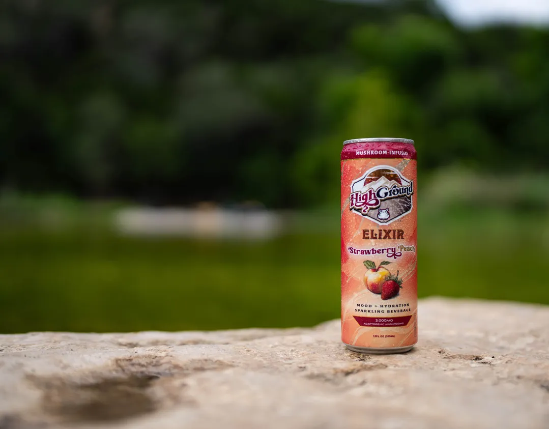 High Ground Elixir All Natural Mushroom Seltzer - Strawberry Peach 12oz