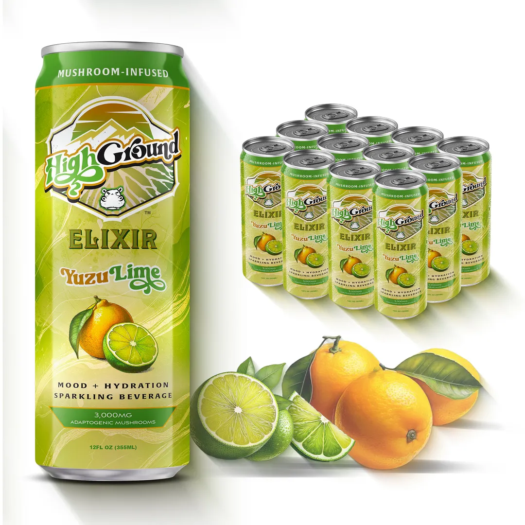 High Ground Elixir All Natural Mushroom Seltzer - Yuzu Lime 12oz