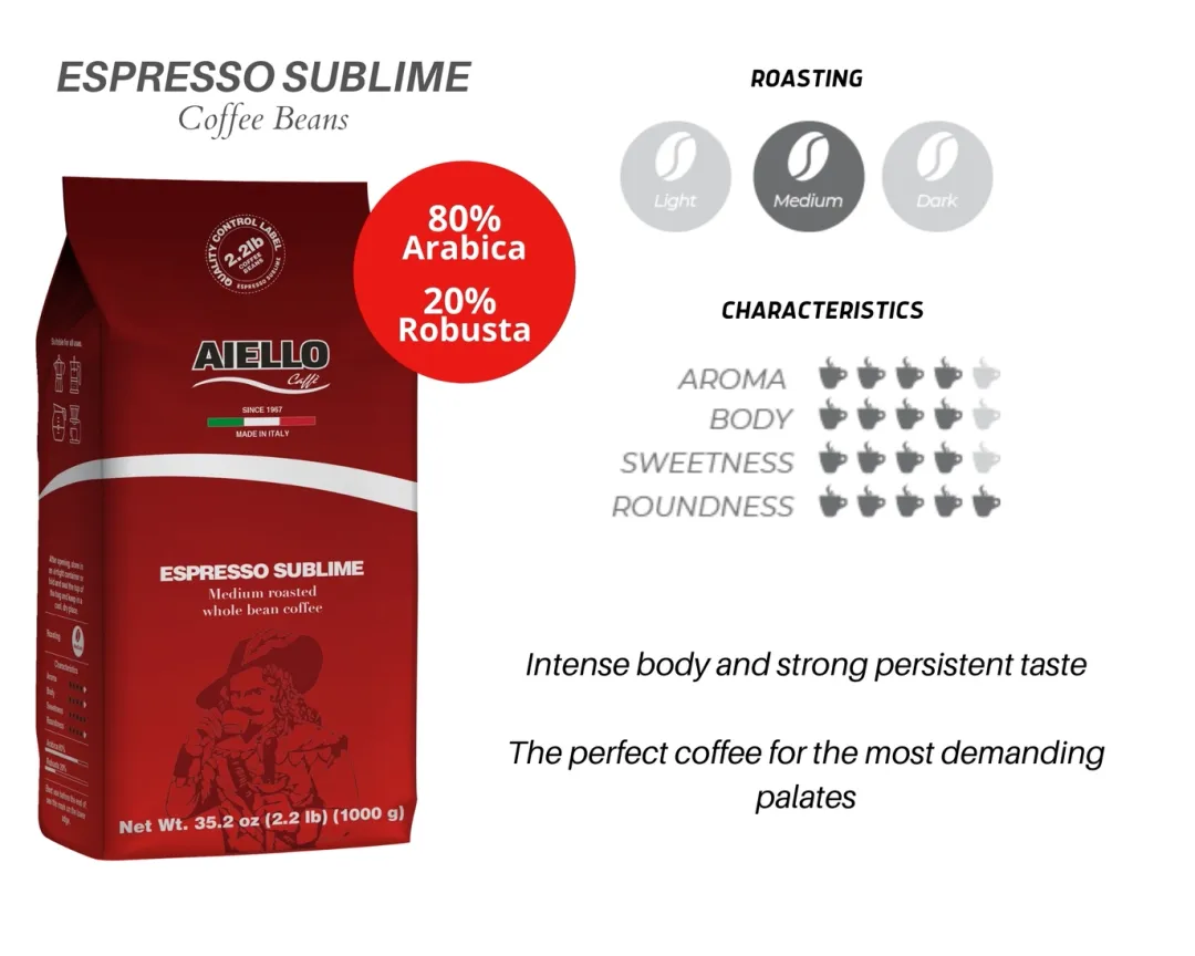 Aiello Caffe Sublime Espresso Coffee Beans - 2.2 lb Bag