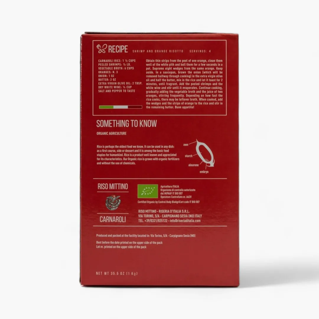 Mittino Organic Carnaroli Rice For Risotto