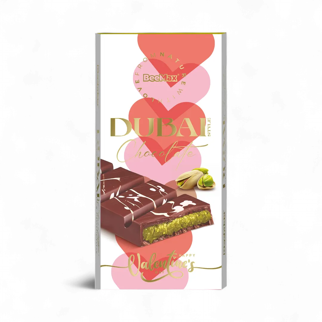 Beemax Dubai Chocolate Bar Valentine Series White Design 7oz