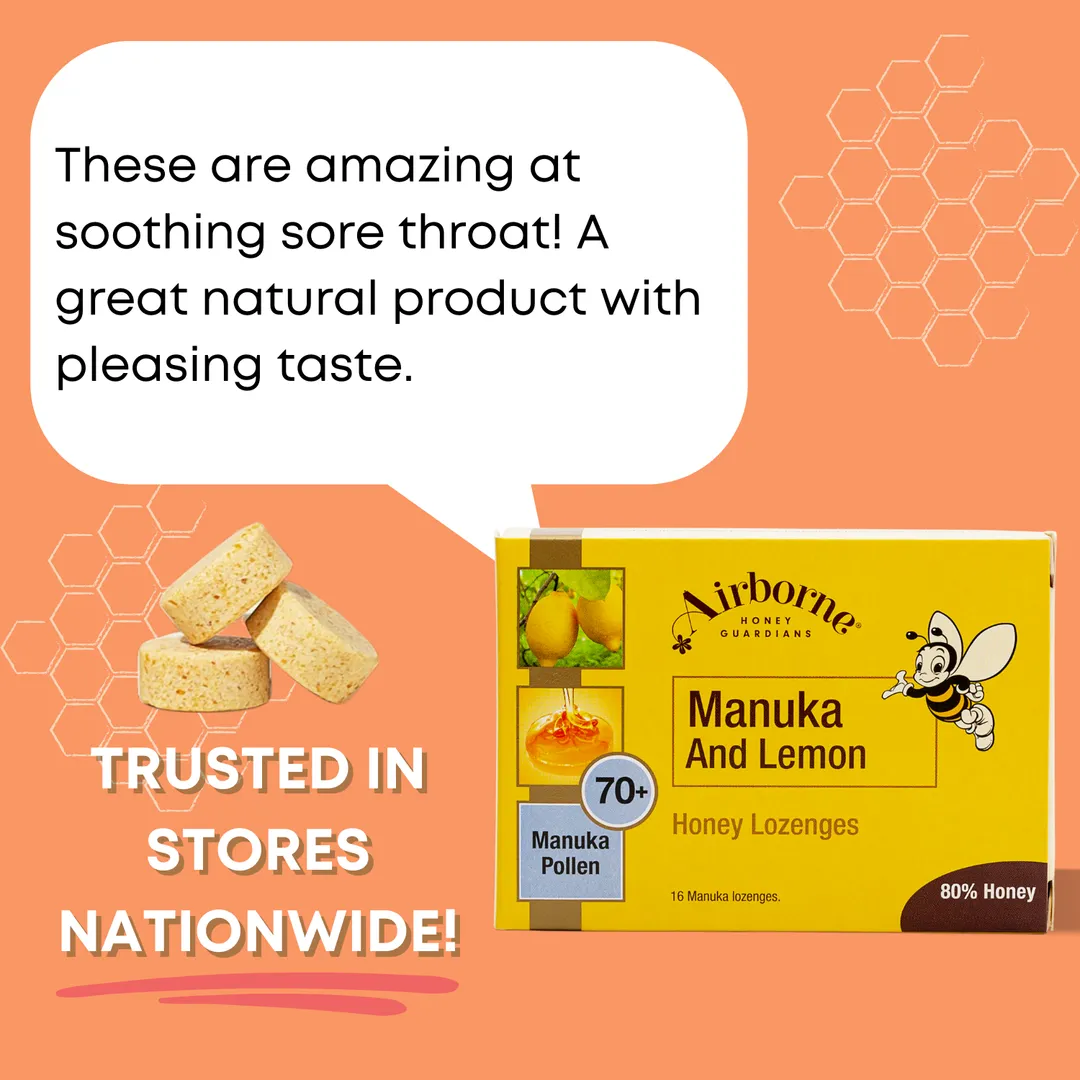 Manuka & Lemon Honey Lozenges | Cough Drops | Cold | 16 Ct