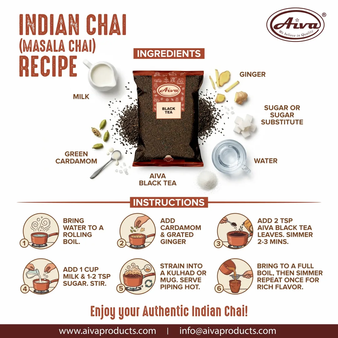 Aiva Black Tea Loose Leaf | Indian Chai Tea | Strong Brew Tea Leaves | Hot & Iced Tea Beverage | Daily Use Tea