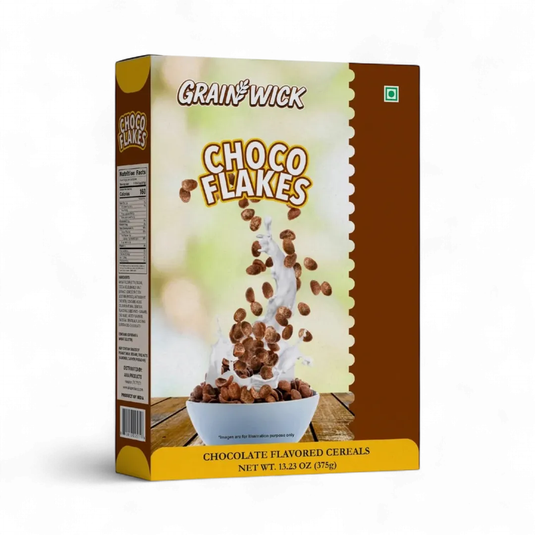 Aiva Choco Flakes Cereal Box – Crunchy Chocolate Coated Breakfast Flakes for Kids and Family Snacking