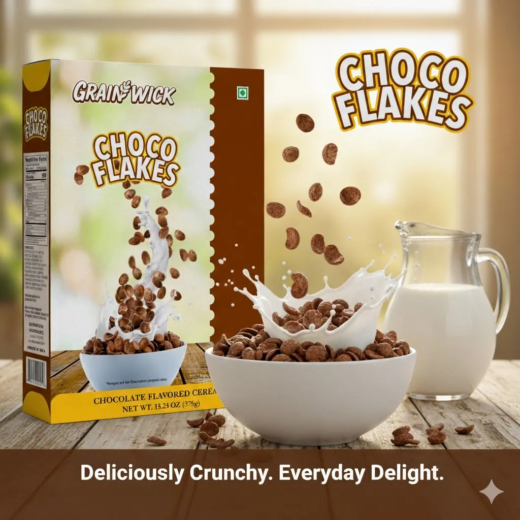 Aiva Choco Flakes Cereal Box – Crunchy Chocolate Coated Breakfast Flakes for Kids and Family Snacking