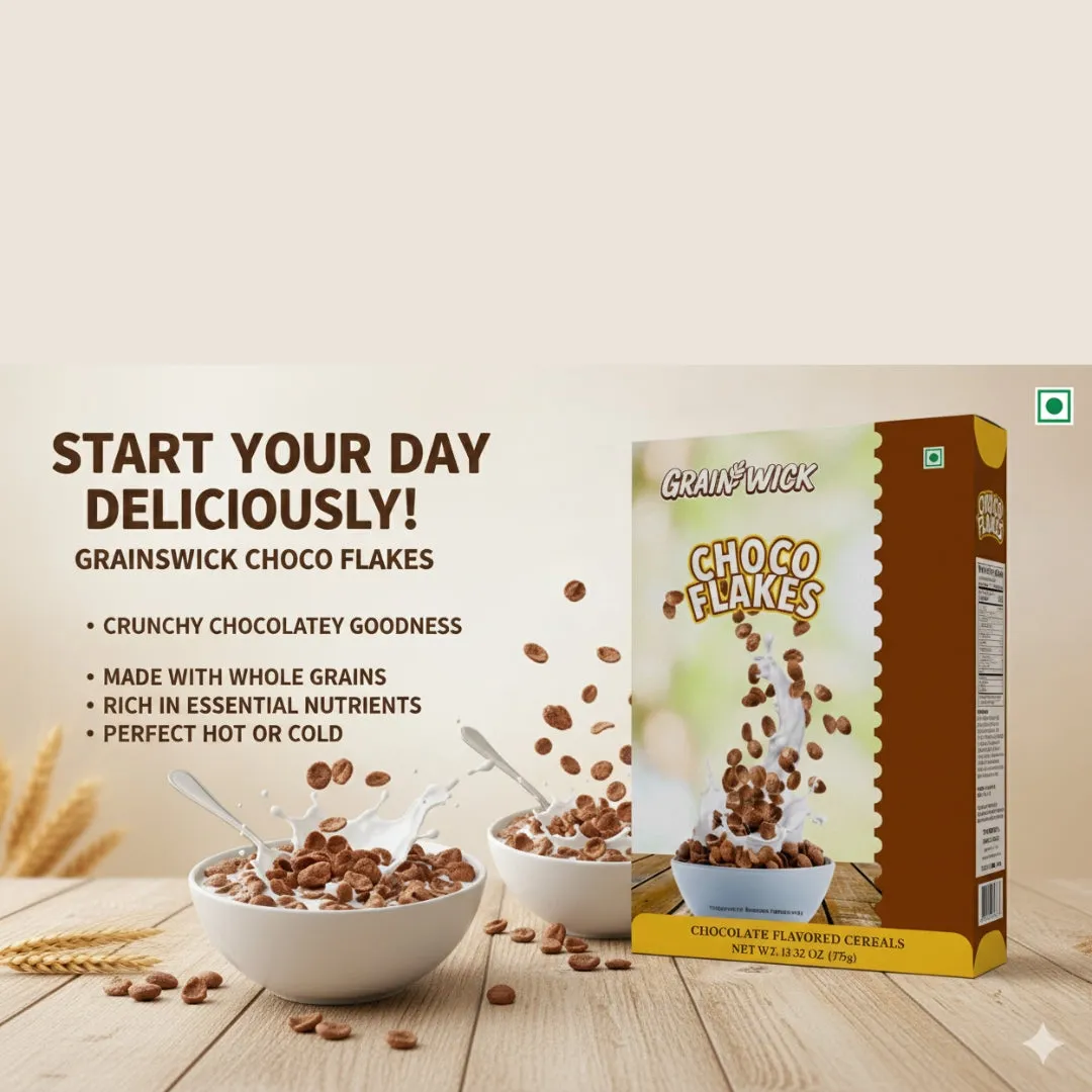 Aiva Choco Flakes Cereal Box – Crunchy Chocolate Coated Breakfast Flakes for Kids and Family Snacking