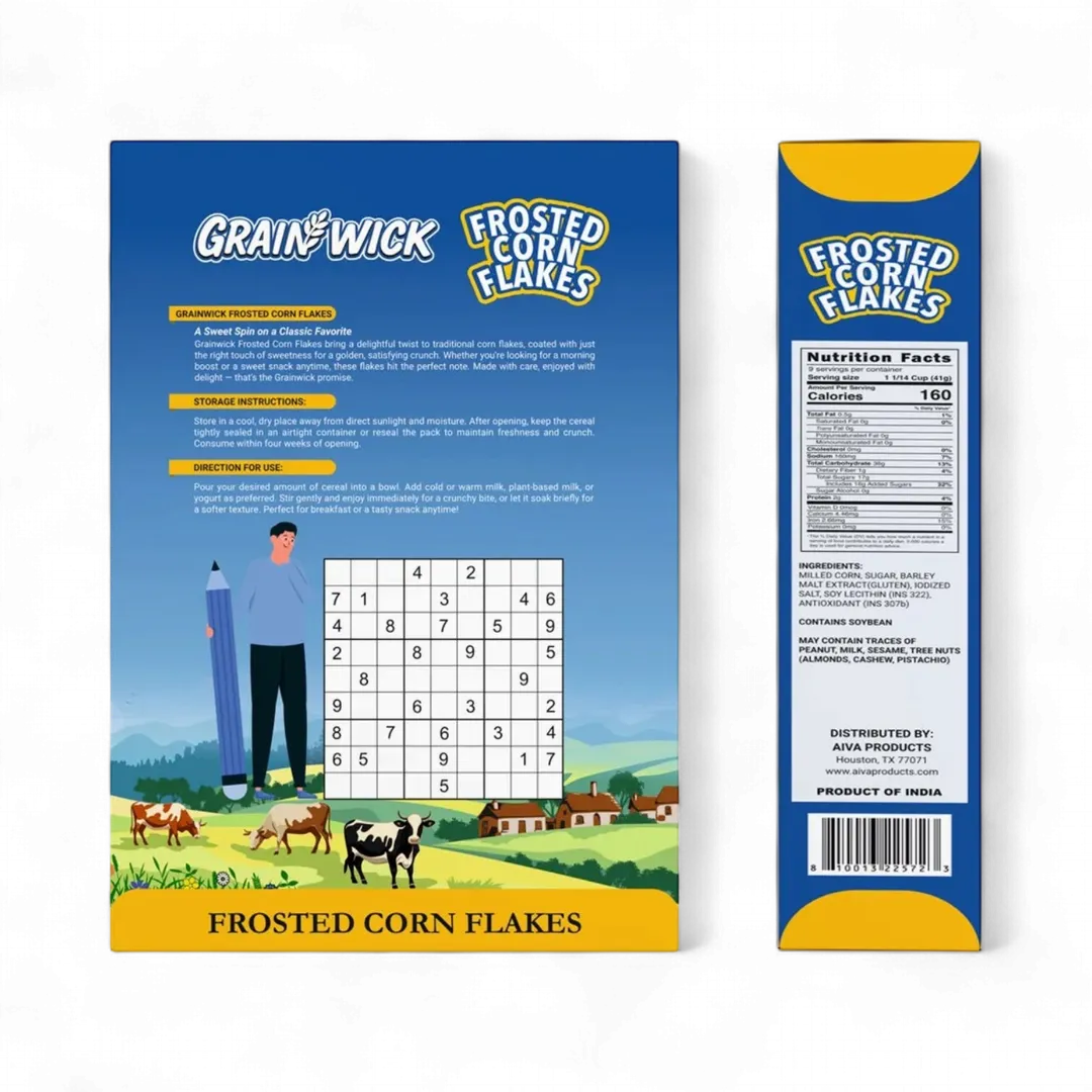 Aiva Frosted Corn Flakes Cereal – Crunchy Sweetened Breakfast Flakes | Family Snacking | Morning Meals | Protein Cereal | Kids Snacks