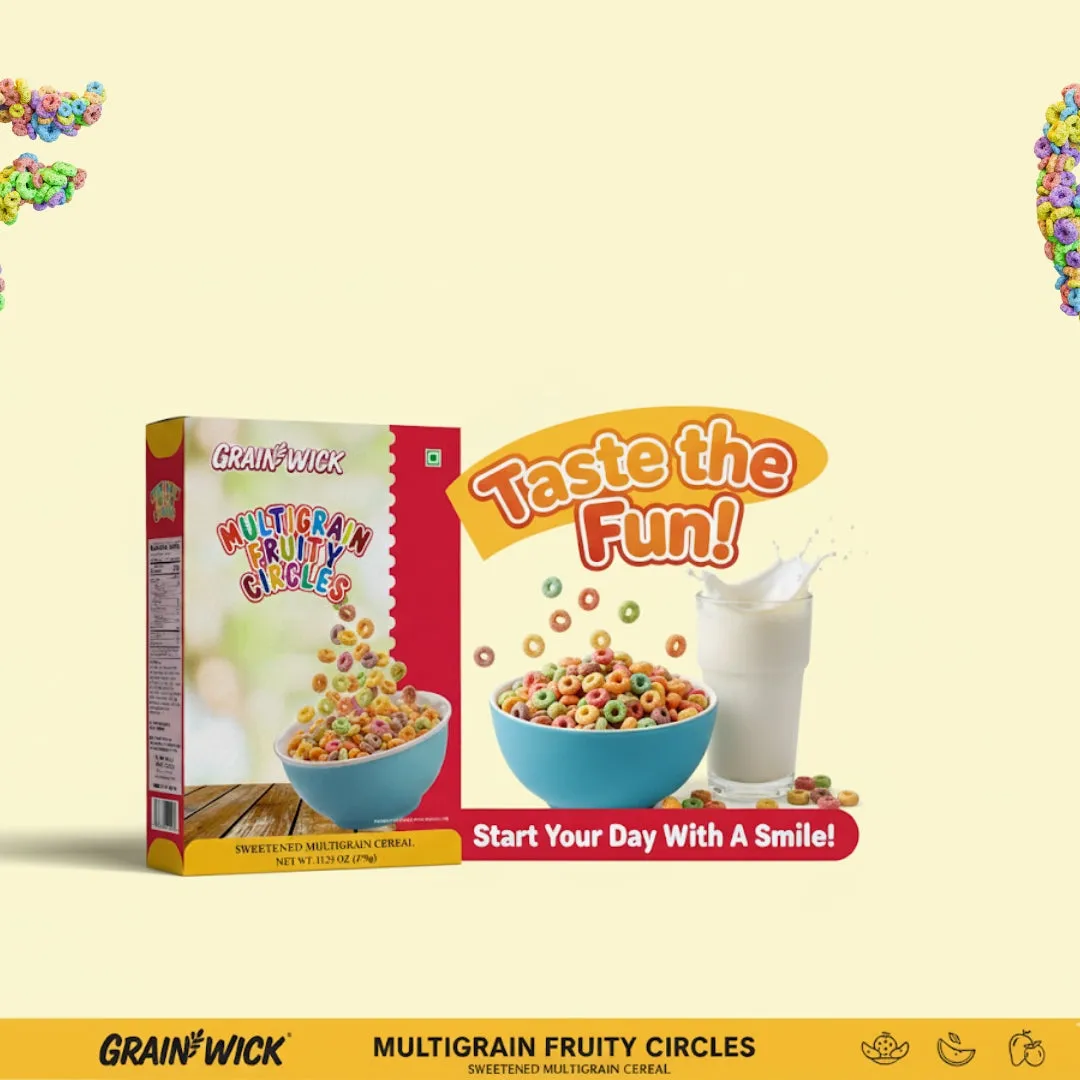 Aiva Fruity Fruities Loops Breakfast Cereal – Colorful Crunchy Breakfast Ring