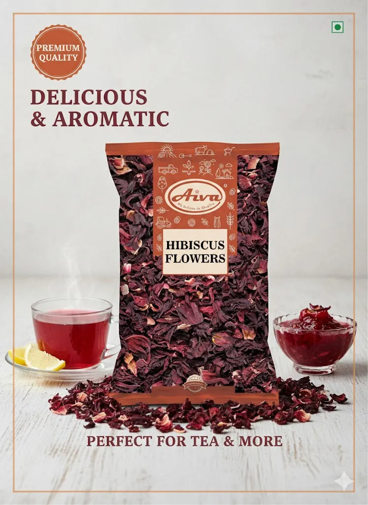 Aiva Hibiscus Flowers Dried Whole Petals Bulk – Premium Loose Flor de Jamaica for Tea, Beverage, Culinary & Craft Use