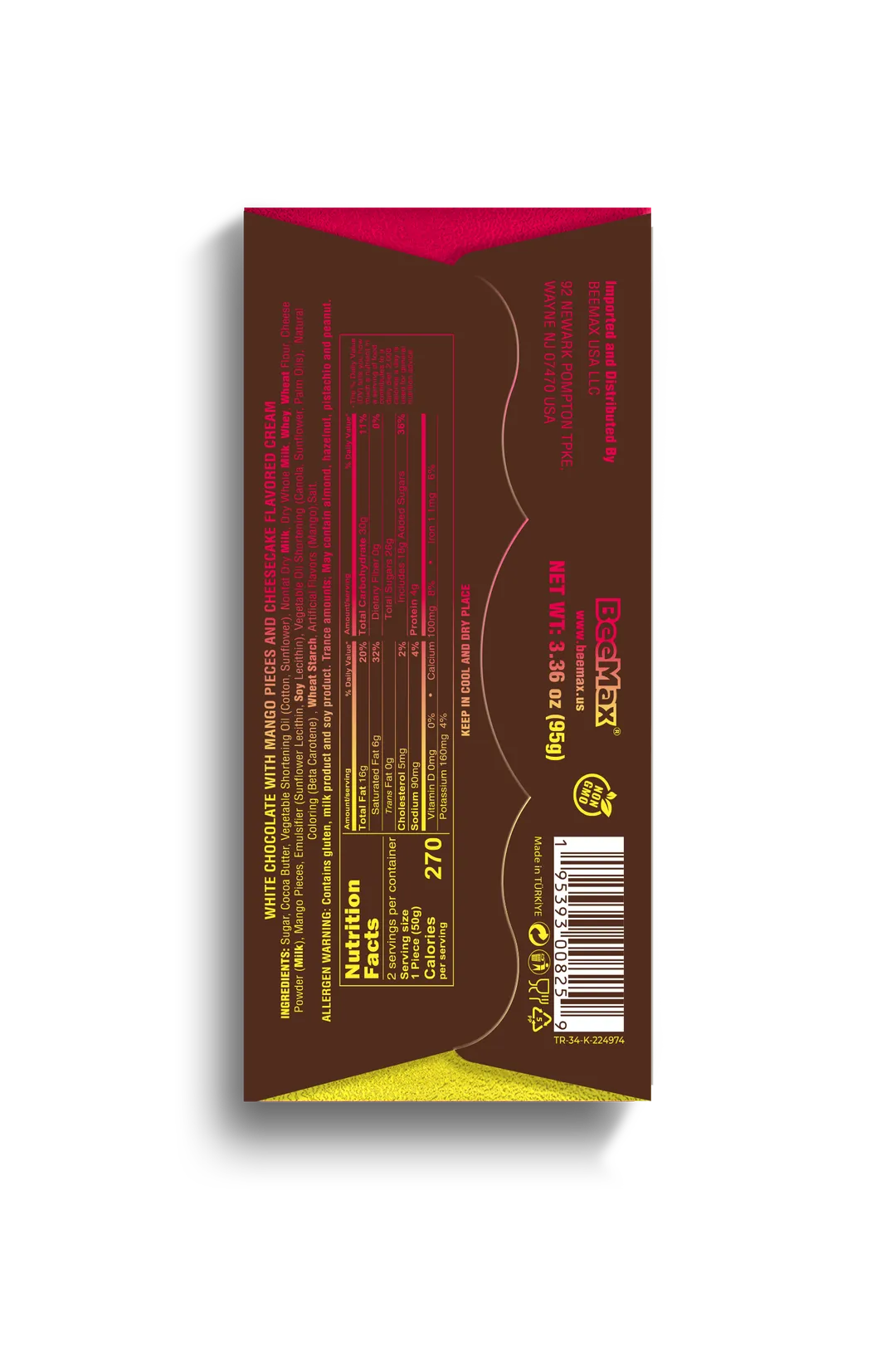 Beemax White Choc. & Mango Cheesecake Cream Bar 3.36oz variant