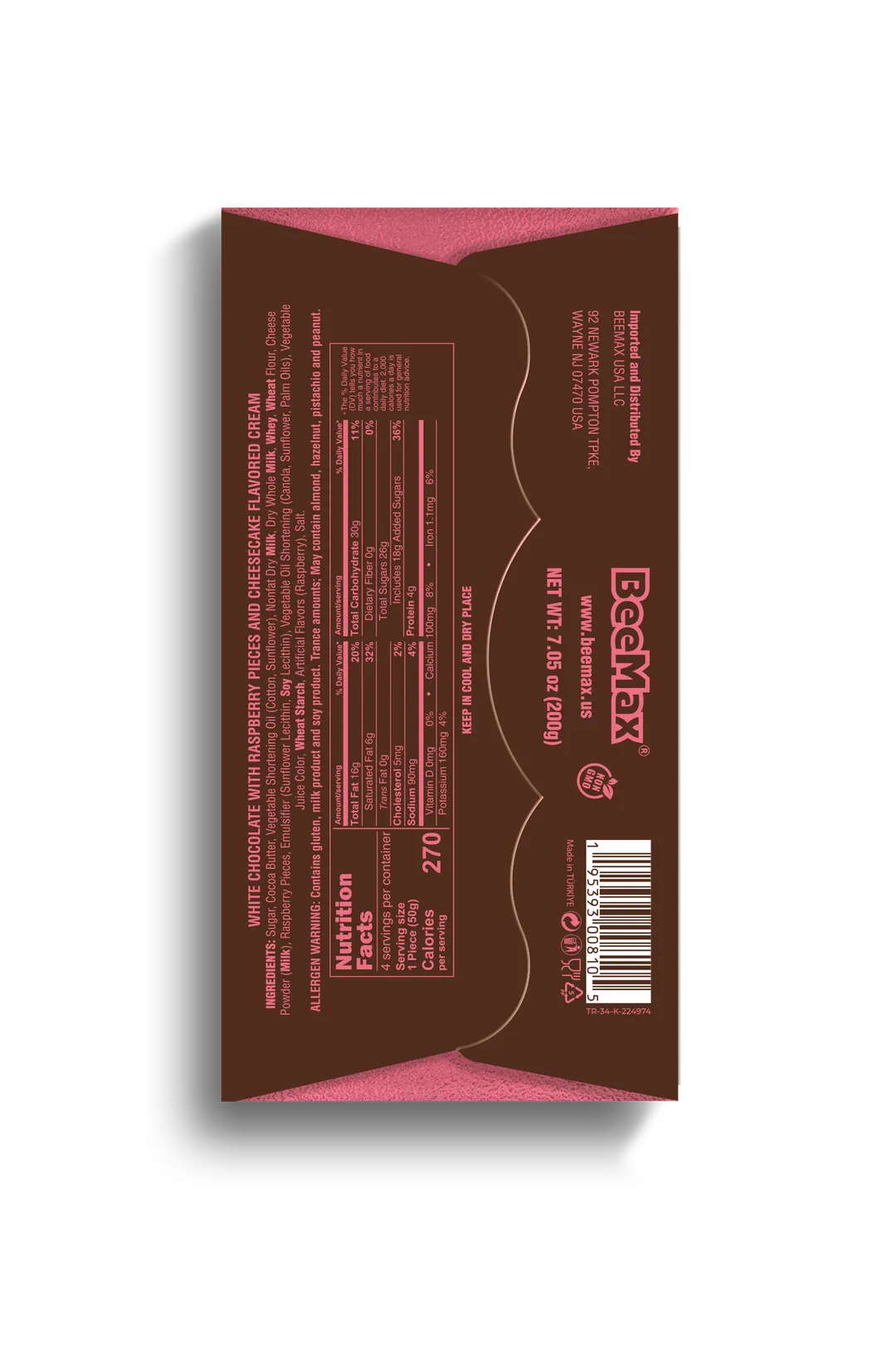 Beemax White Choc.& Raspberry Cheesecake Cream Bar 7oz variant