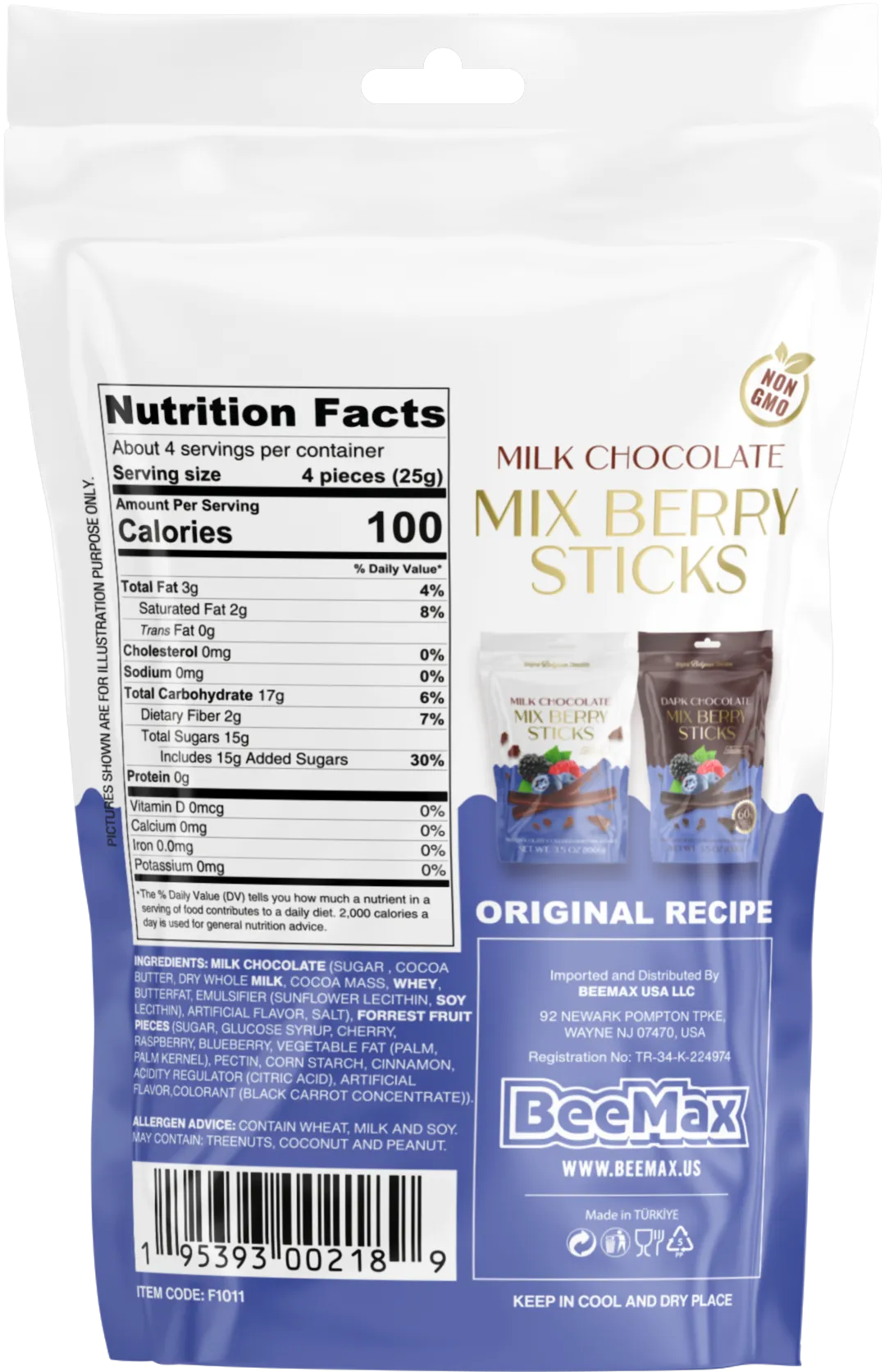 Milk Chocolate Covered Dried Mix Berry Sticks variant