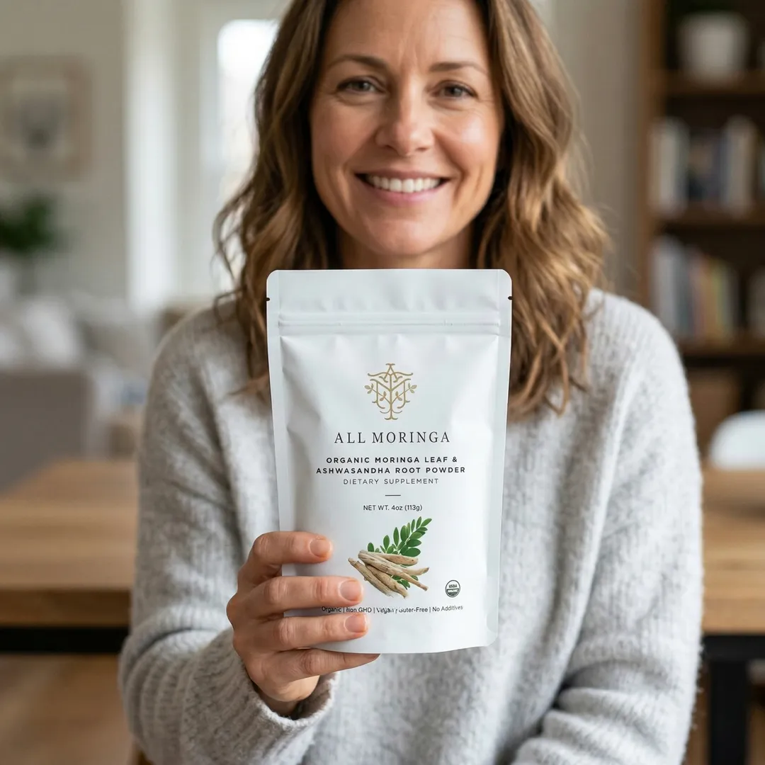 Organic Moringa & Ashwagandha Powder – Adaptogenic Superfood blend for Stress & Energy 4oz USDA Organic, Non-GMO