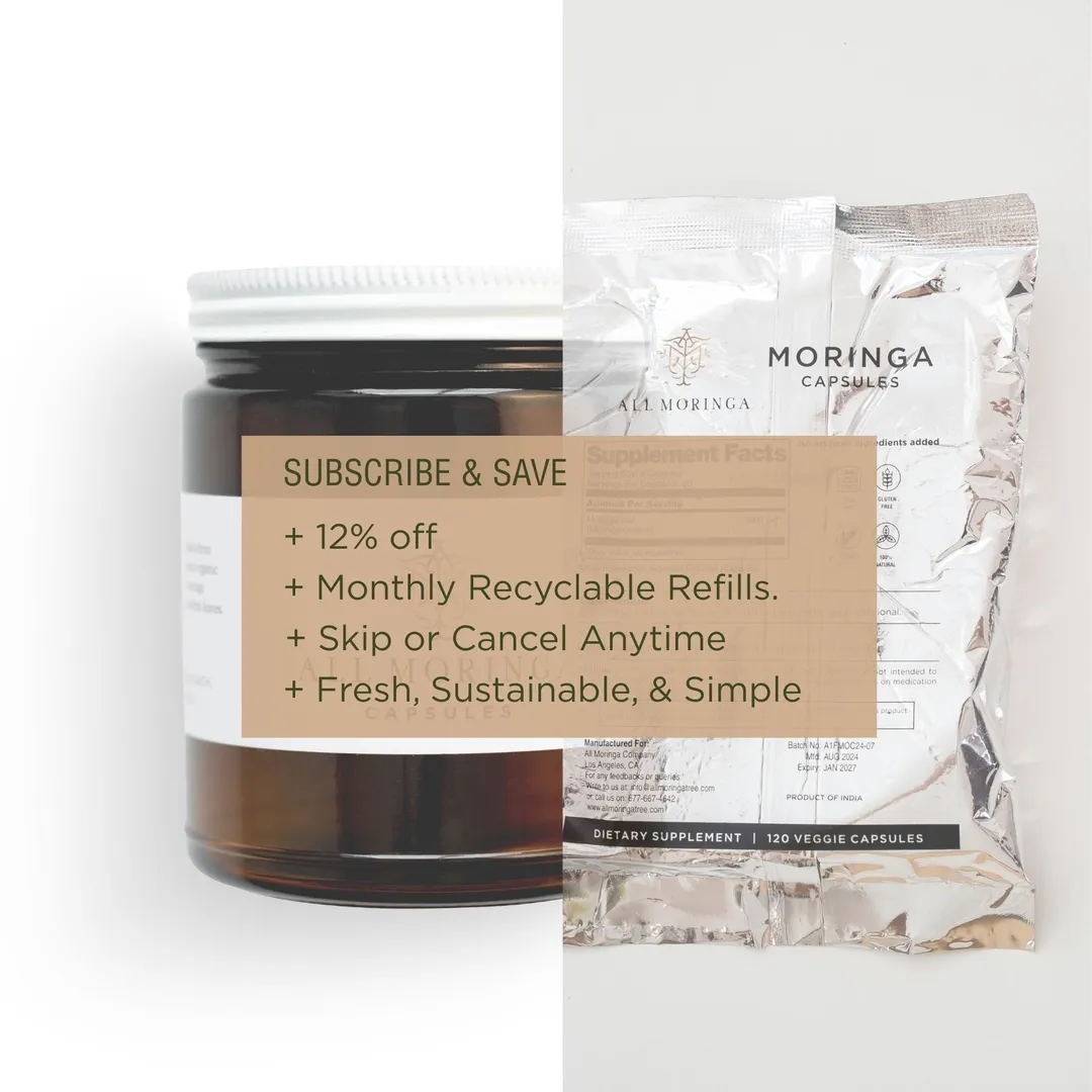 Organic Moringa Capsules, Pure Moringa Leaf, 120 Count in Glass Jar