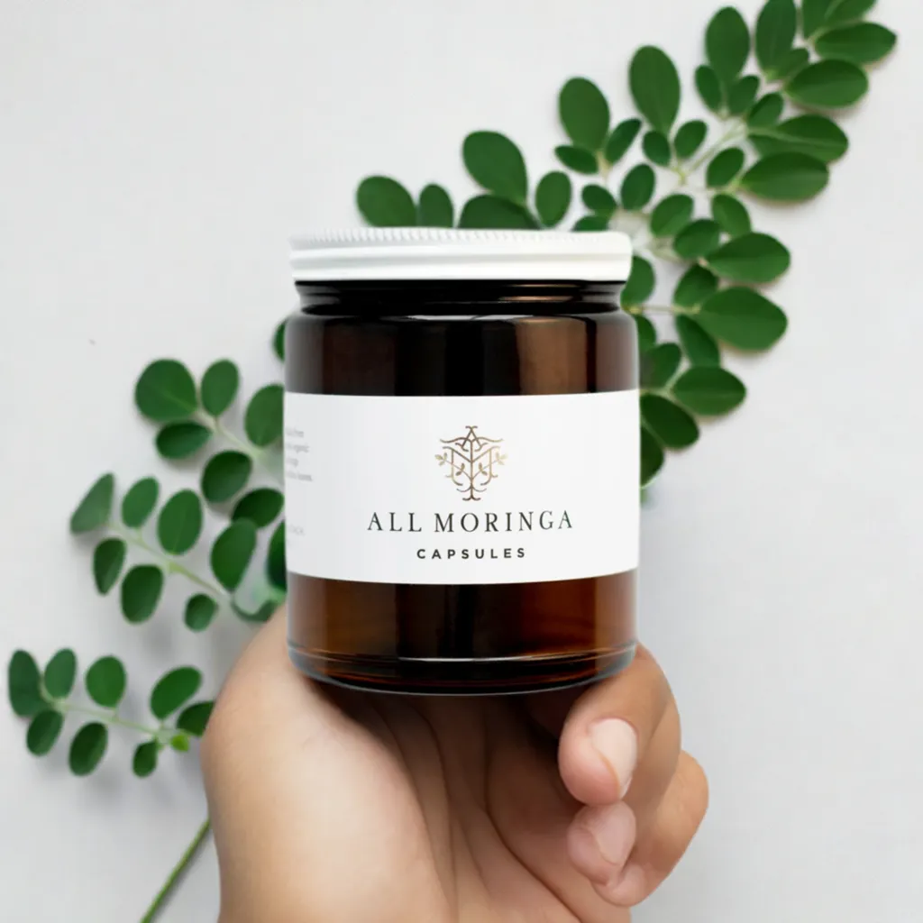 Organic Moringa Capsules, Pure Moringa Leaf, 120 Count in Glass Jar