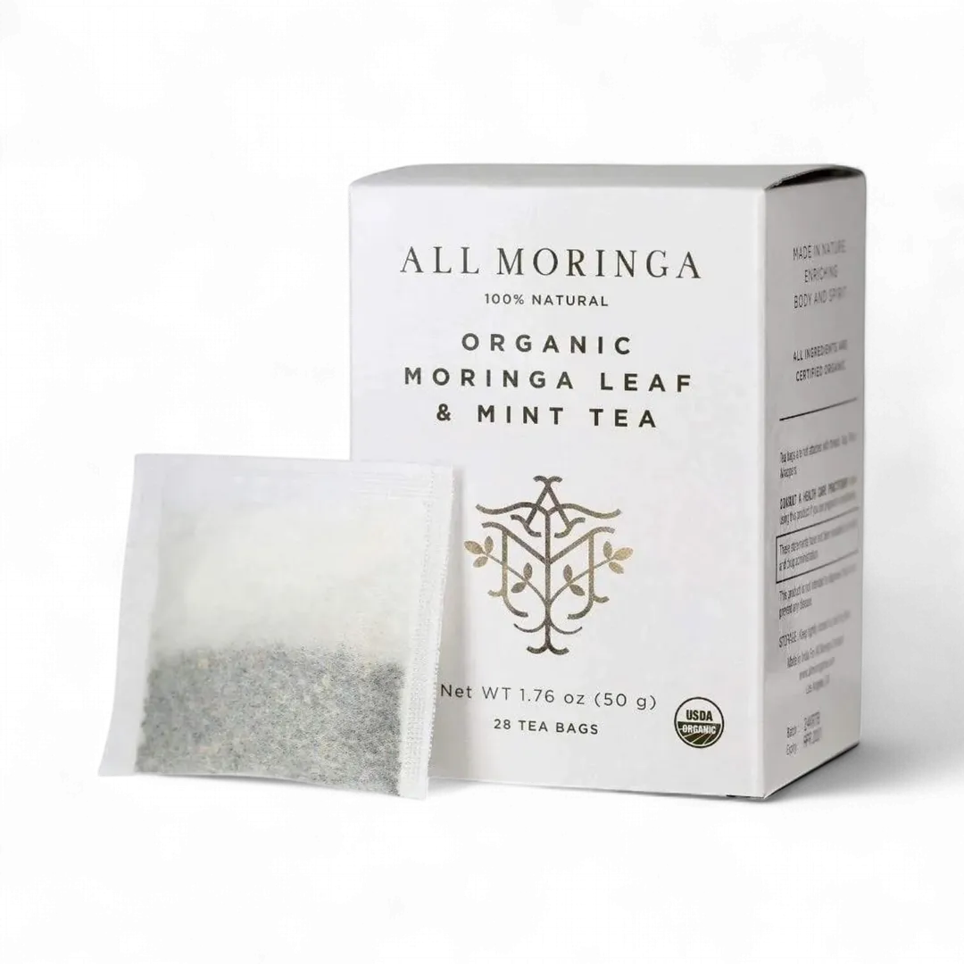 Premium Organic Moringa, Mint & Chamomile Superherbal Tea 28 Tea Bags, Caffeine-Free