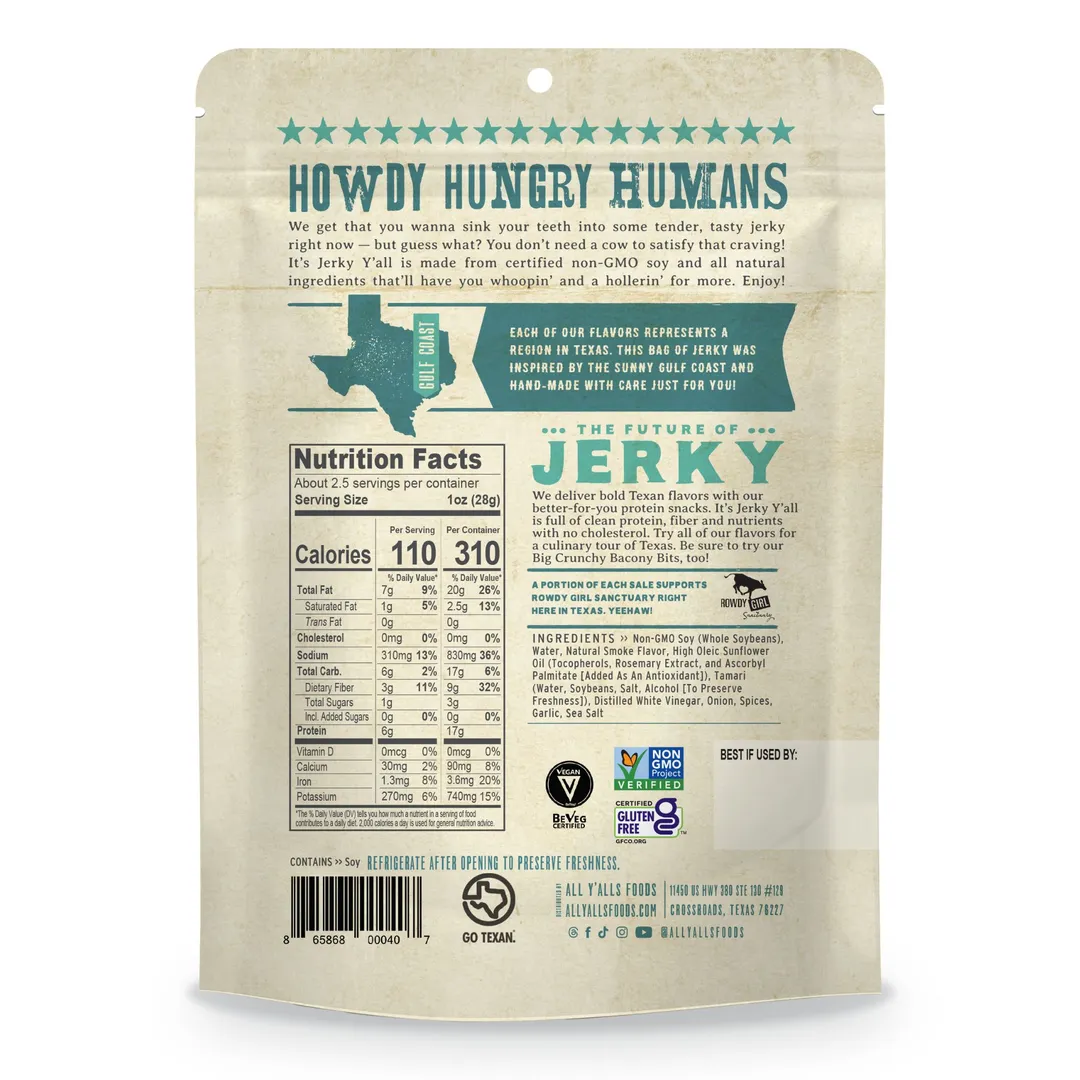 All Y’alls Foods – Black Pepper & Sea Salt Plant Protein Jerky (2.69 oz) (Retail 6-Pack) - Loose Packed