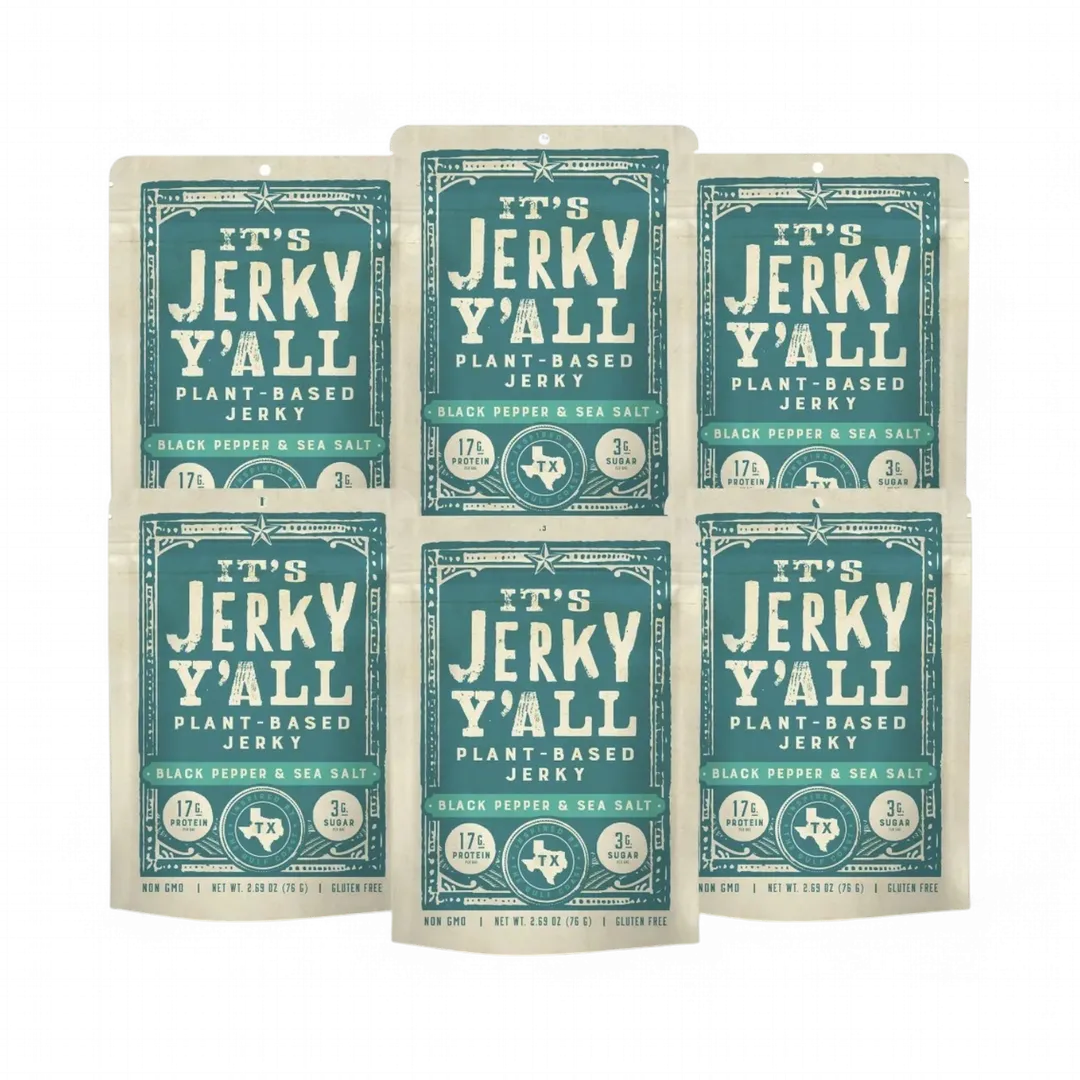 All Y’alls Foods – Black Pepper & Sea Salt Plant Protein Jerky (2.69 oz) (Retail 6-Pack) - Retail Boxed