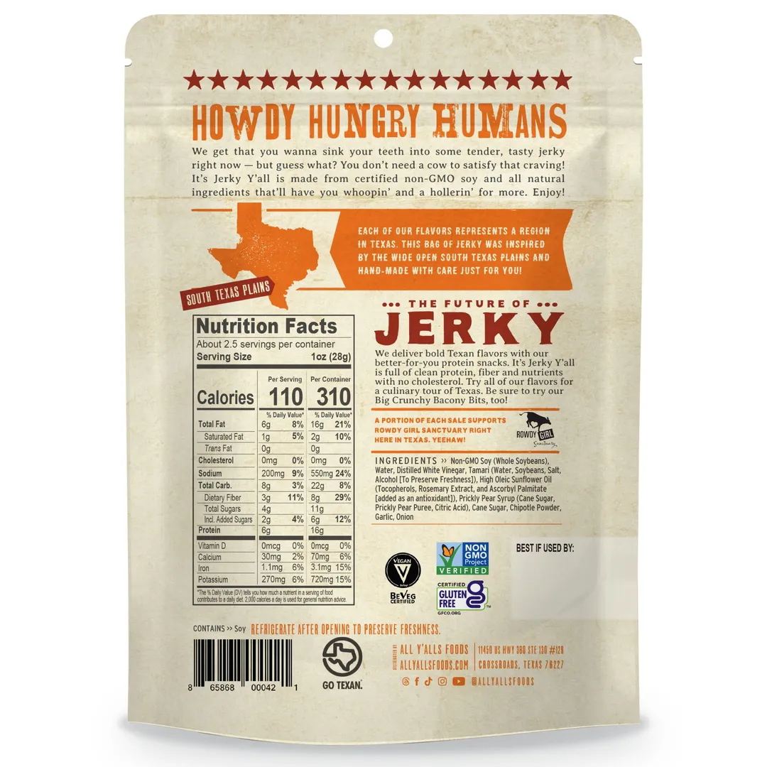 All Y’alls Foods – Prickly Pear Chipotle Plant Protein Jerky (2.69 oz) 6-PACK - Loose Packed