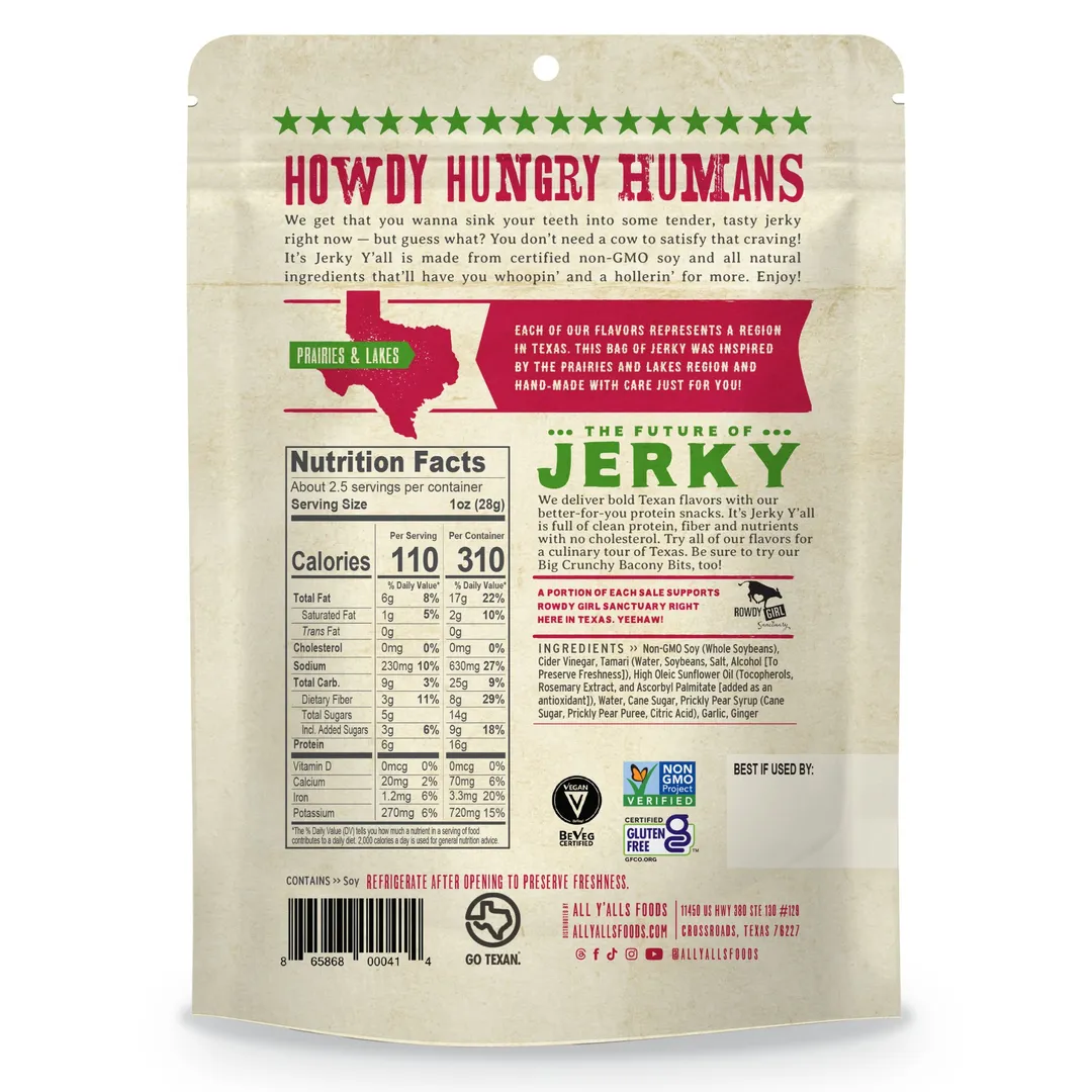 All Y’alls Foods – Prickly Pear Teriyaki Plant Protein Jerky (2.69 oz) 6-PACK- Loose Packed