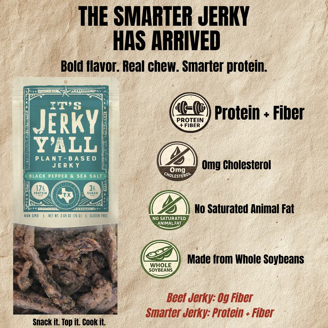 All Y’alls Foods – Black Pepper & Sea Salt Plant Protein Jerky (2.69 oz) (Retail 6-Pack) - Retail Boxed