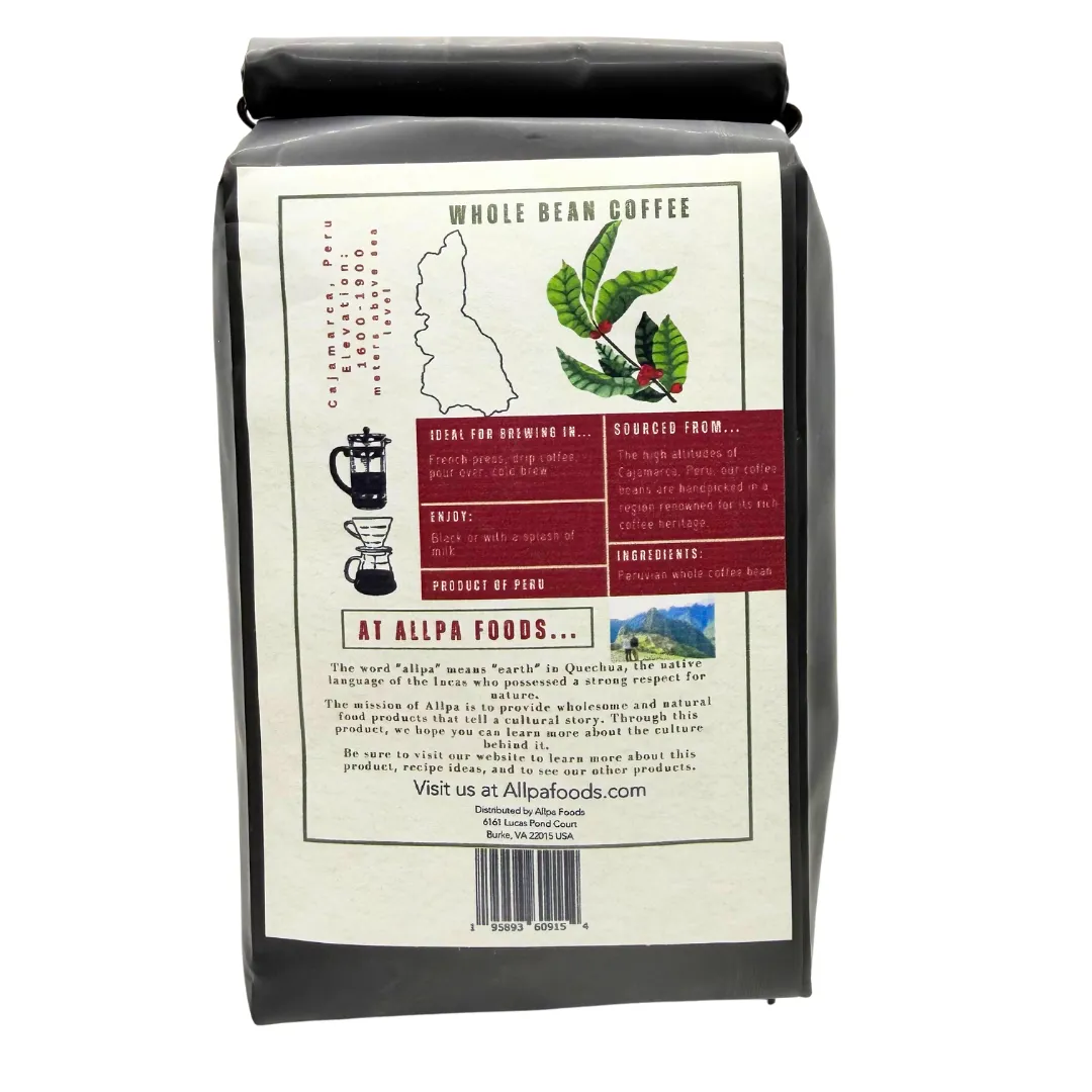 Allpa All-Natural Peruvian Coffee | Medium Roast | Whole Bean 12oz