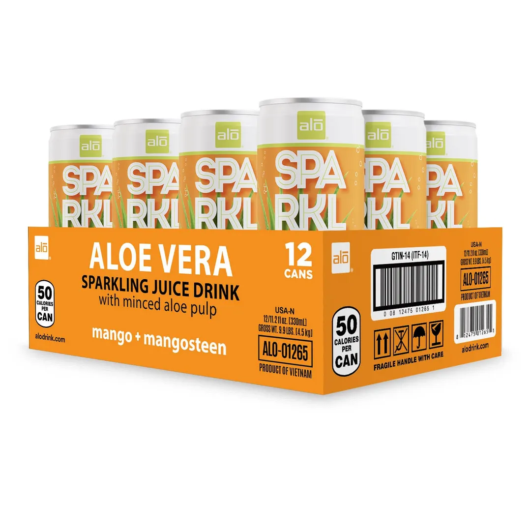 ALO Sparkling Mango & Mangosteen Carbonated Aloe Vera Juice Drink | 330ml Pack of 12