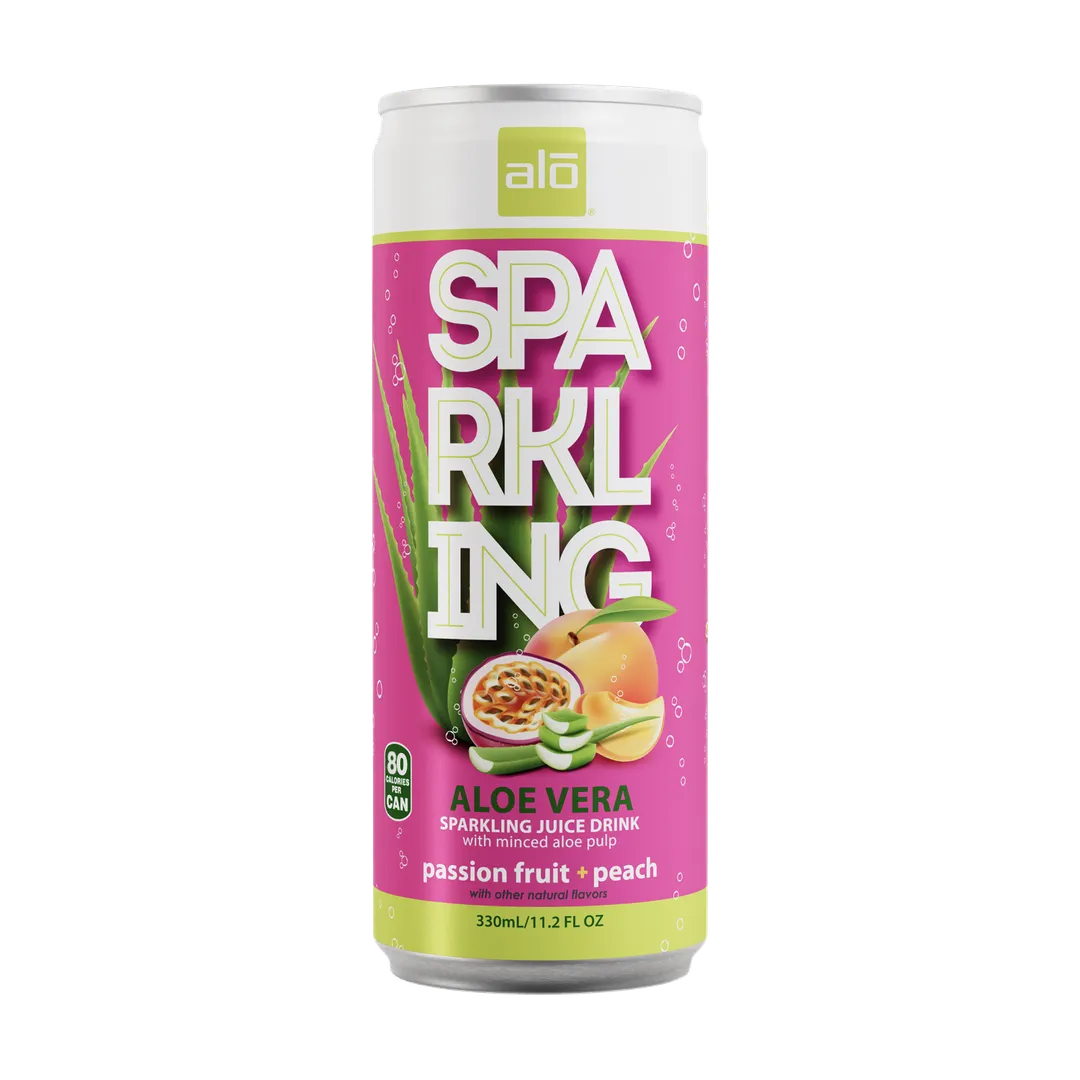 ALO Sparkling Passion Fruit & Peach Carbonated Aloe Vera Juice Drink | 330 ml, Pack of 12
