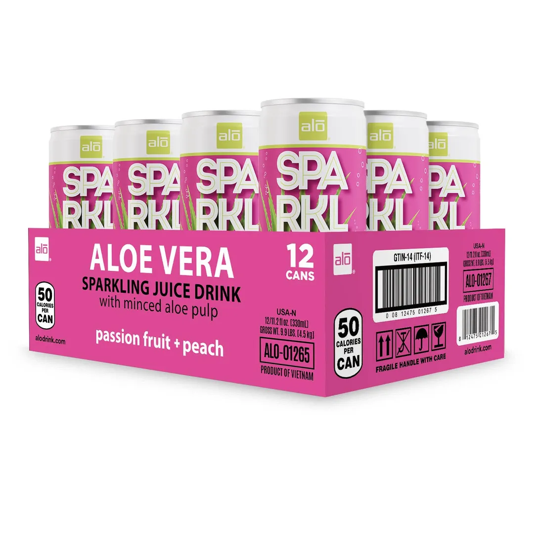 ALO Sparkling Passion Fruit & Peach Carbonated Aloe Vera Juice Drink | 330 ml, Pack of 12