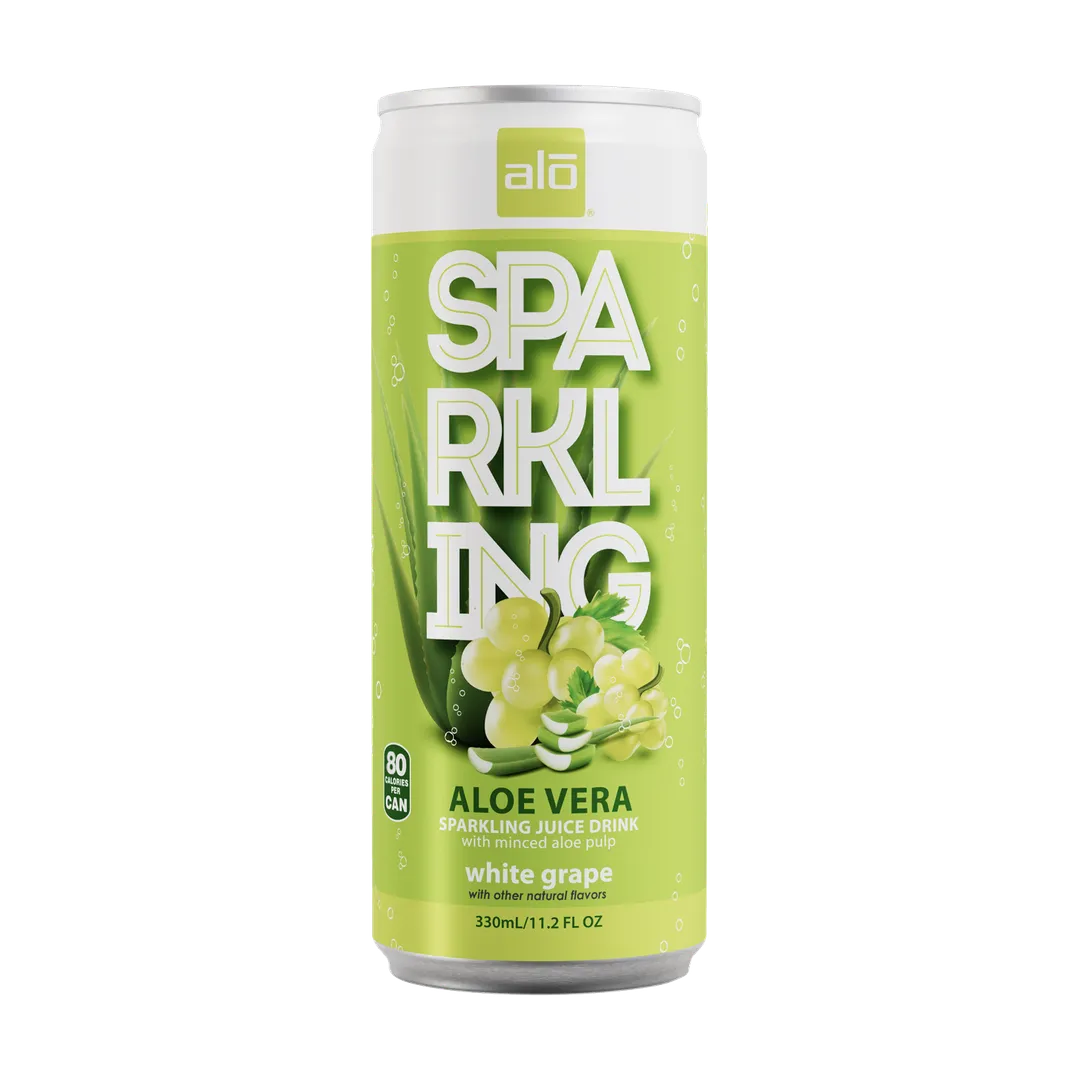 ALO Sparkling White Grape Carbonated Aloe Vera Juice Drink | 330ml, Pack of 12