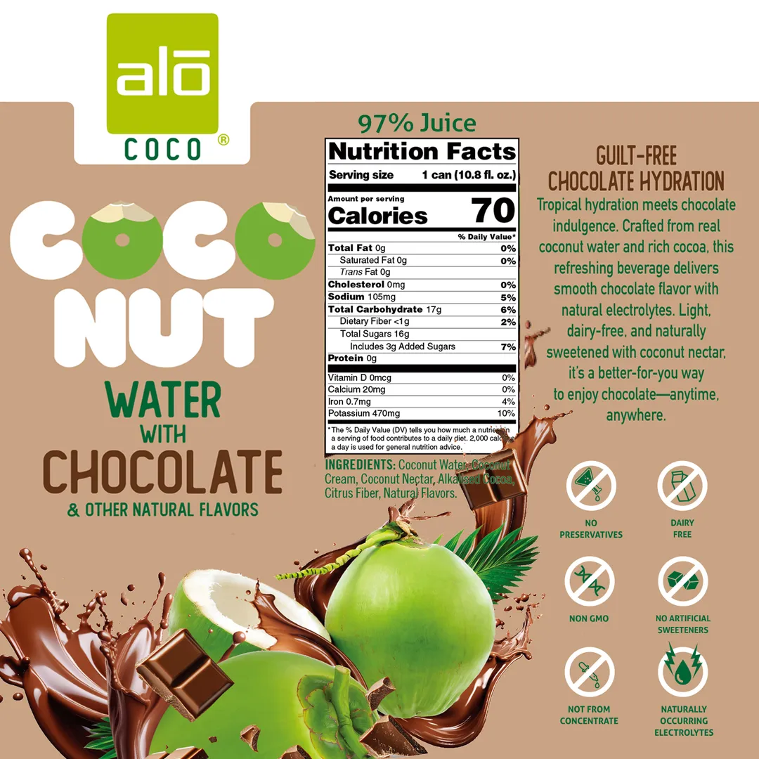 Coconut Water w/ Chocolate/100% Juice/12 pack of 10.8 FL OZ