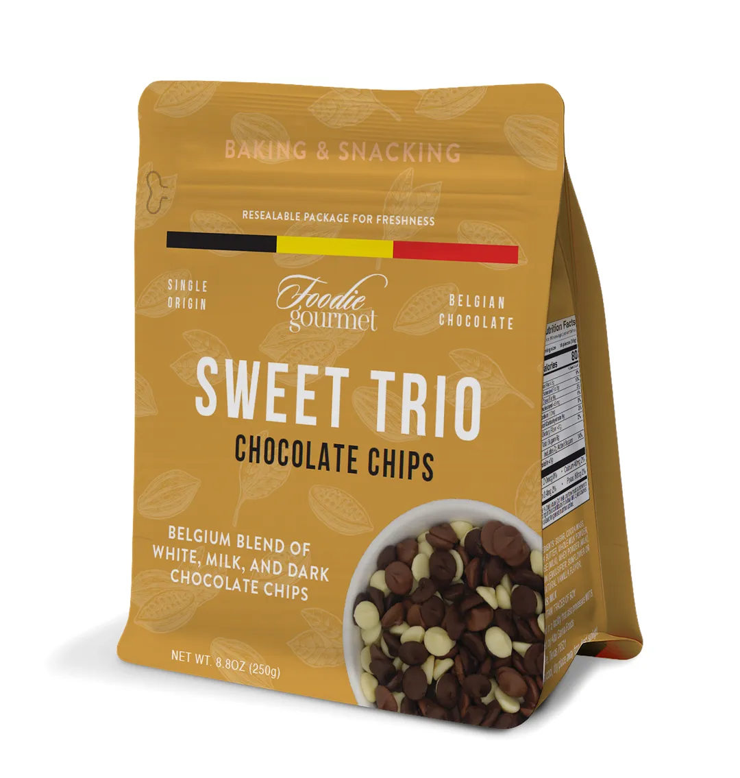Foodie Gourmet Sweet Trio Chocolate Chips – Belgian White Chocolate Chips, Milk Chocolate Chips & Dark Chocolate Chocolate Chips Mix