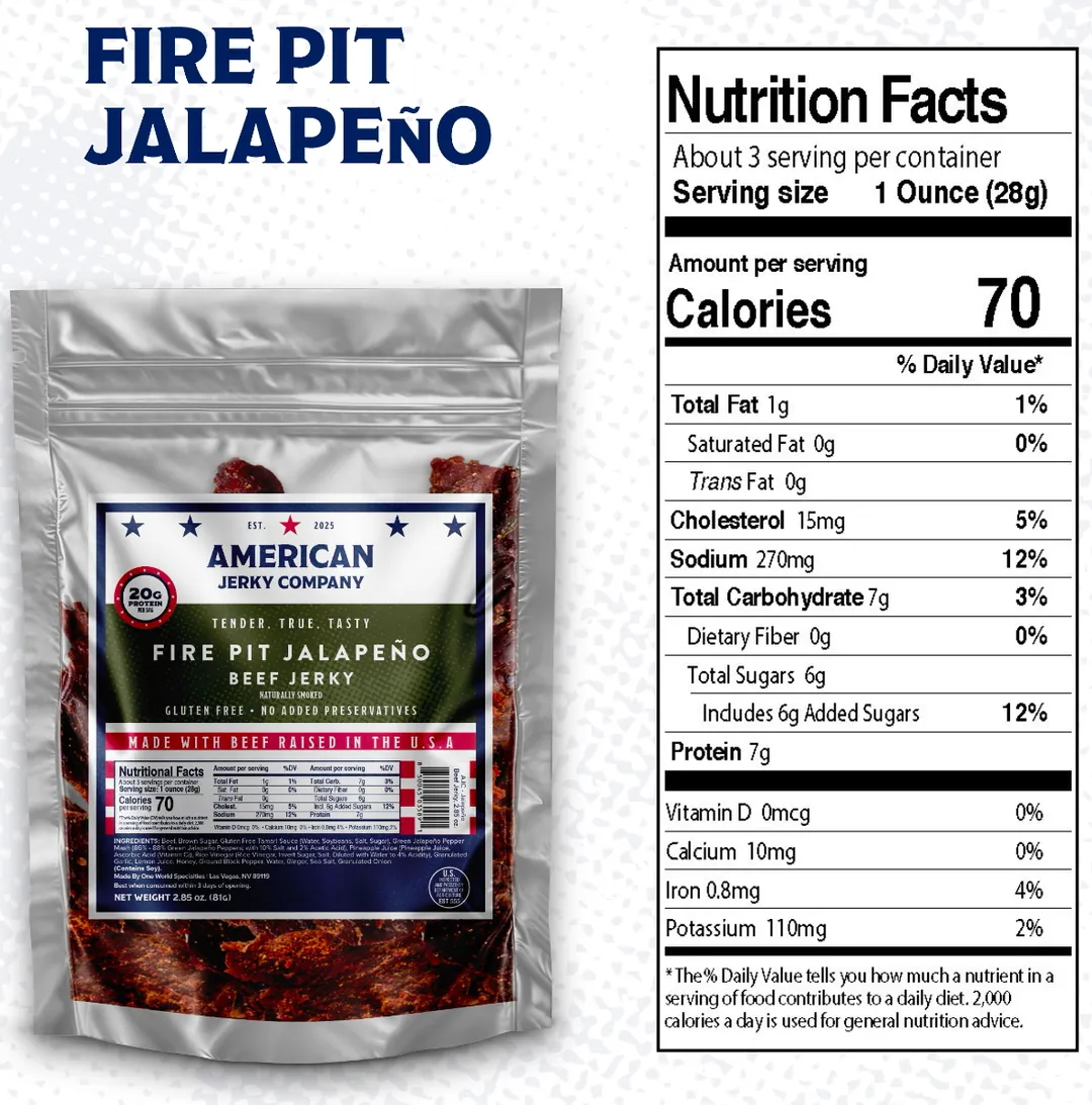 American Jerky Company – 2.85oz Fire Pit Jalapeño Beef Jerky