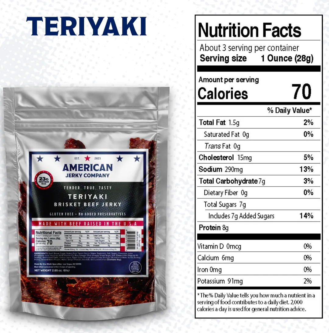 American Jerky Company – 2.85oz Teriyaki Brisket Beef Jerky