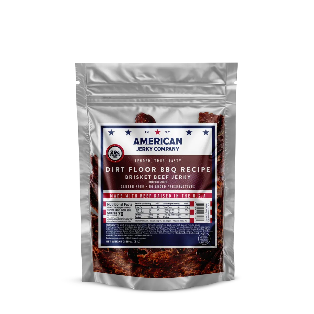 American Jerky Company – 2.85oz Dirt Floor BBQ Recipe Brisket Beef Jerky