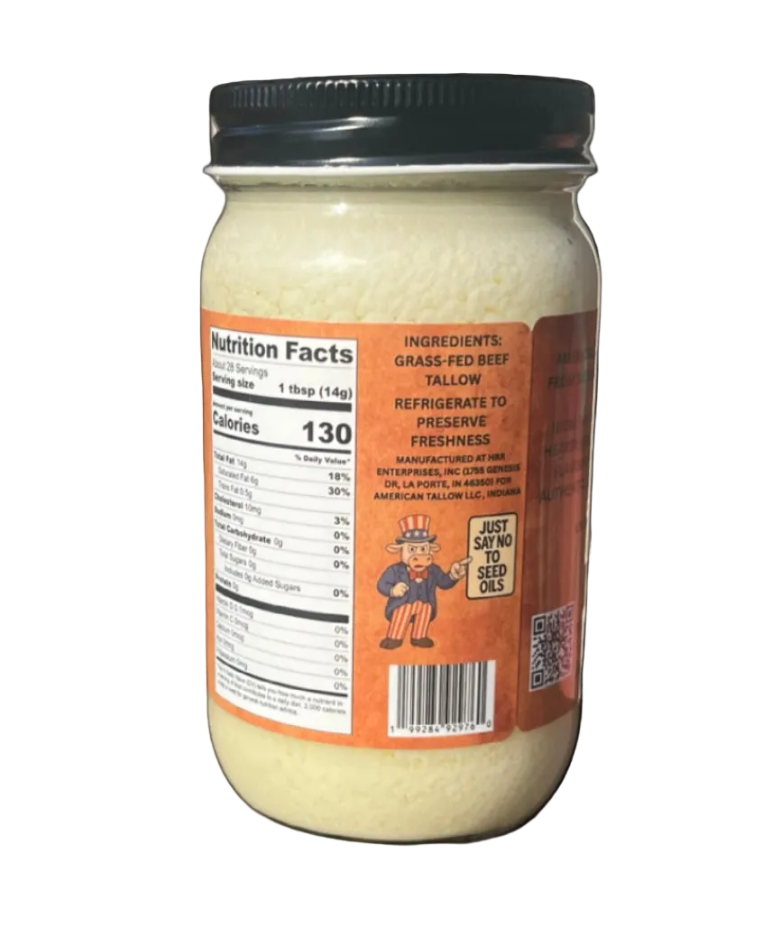 100% Grass-Fed American Beef Tallow - 14 oz Glass Jar