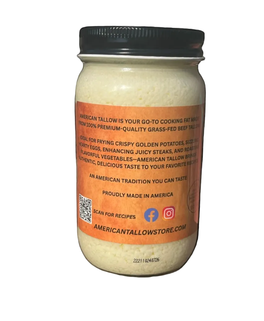100% Grass-Fed American Beef Tallow - 14 oz Glass Jar