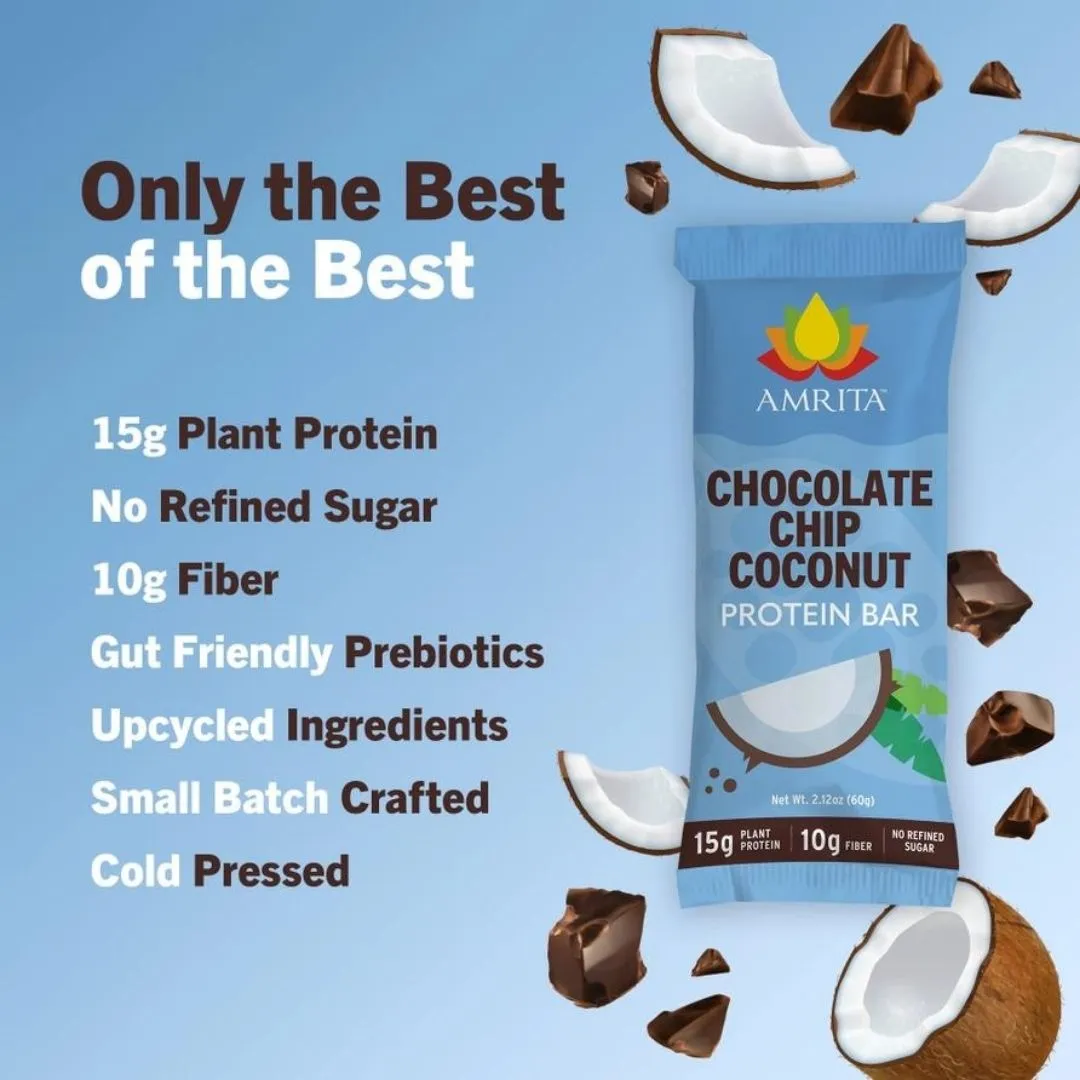 Chocolate Chip Coconut Protein Bars, High Fiber, Top 9 Allergen Free (12 bars)