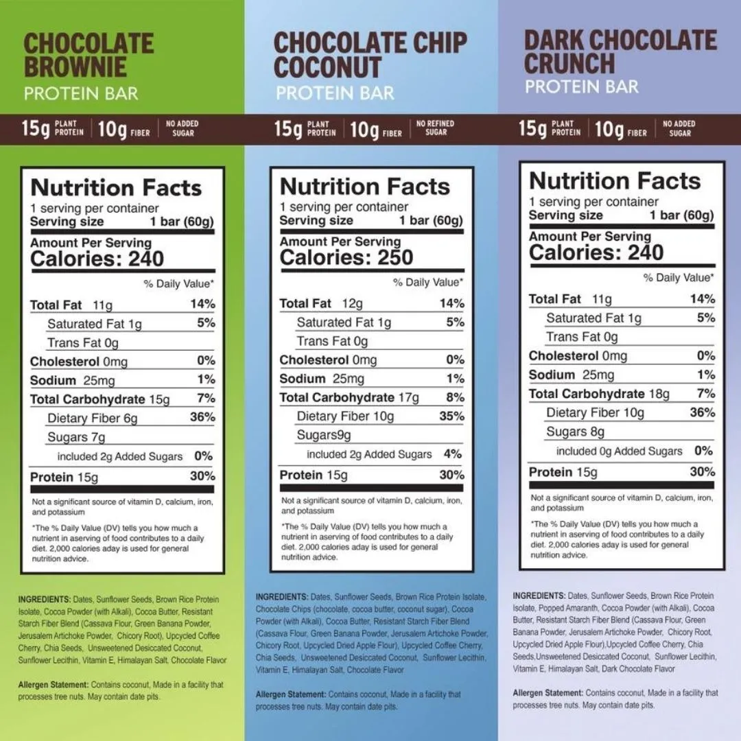 High Protein Bars Variety Pack, Top 9 Allergen Free, 6 Flavors (12 Bars)