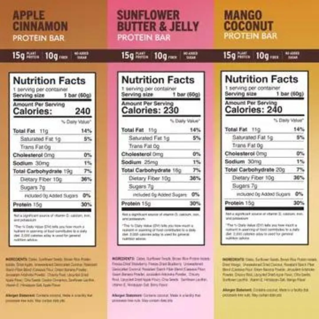 High Protein Bars Variety Pack, Top 9 Allergen Free, 6 Flavors (12 Bars)