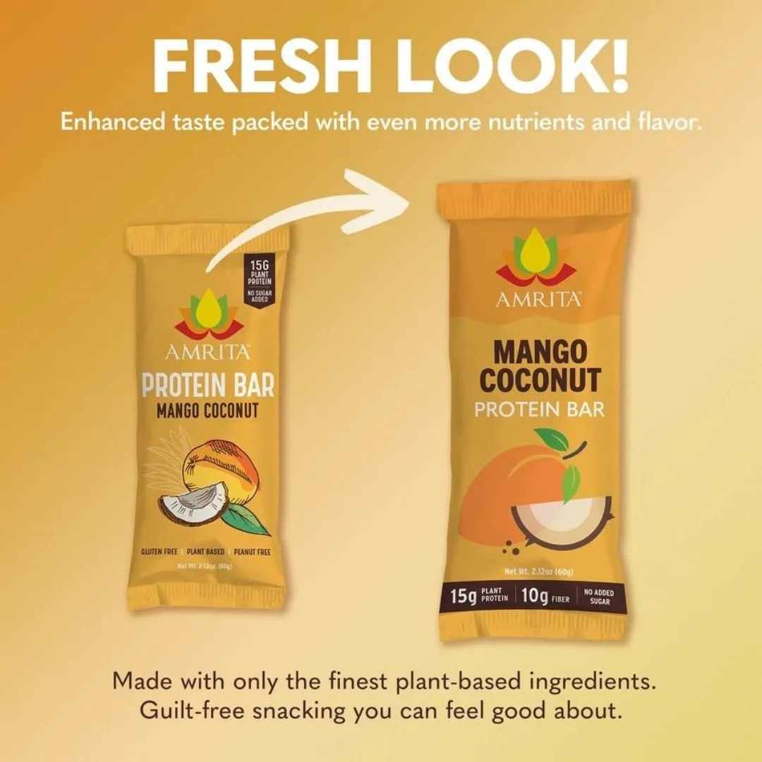 Mango Coconut Protein Bars, High Fiber, Top 9 Allergen Free (12 Bars)