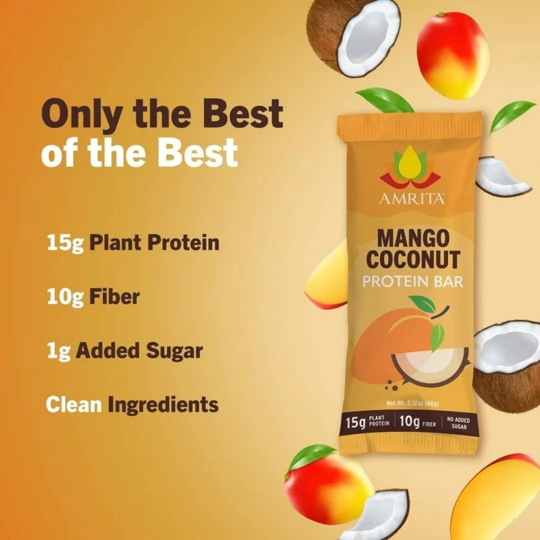 Mango Coconut Protein Bars, High Fiber, Top 9 Allergen Free (12 Bars)