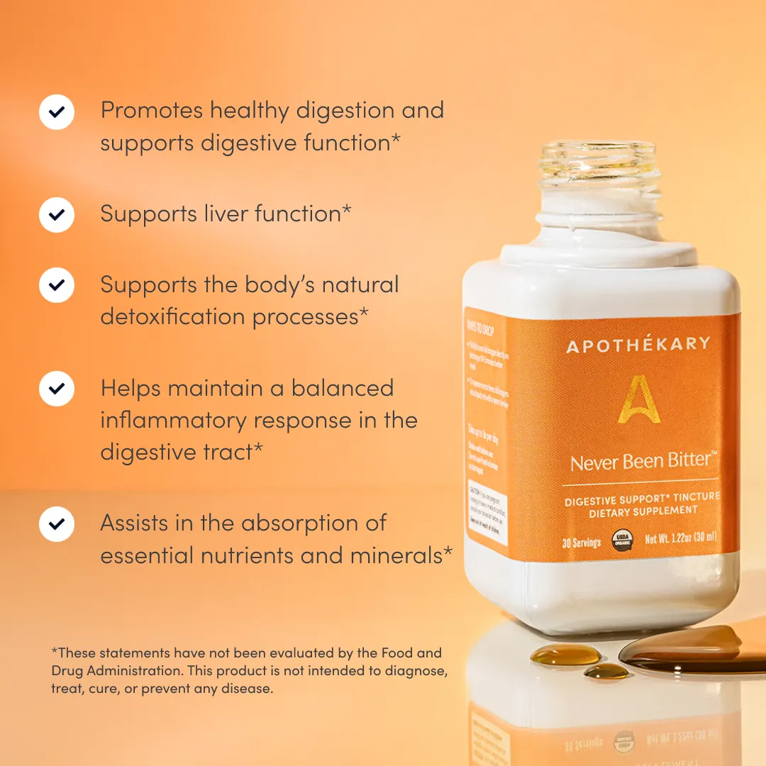 Never Been Bitter® Non-Alcoholic Gut & Digestion Herbal Bitters Drops (1.22 fl oz/30 ml)