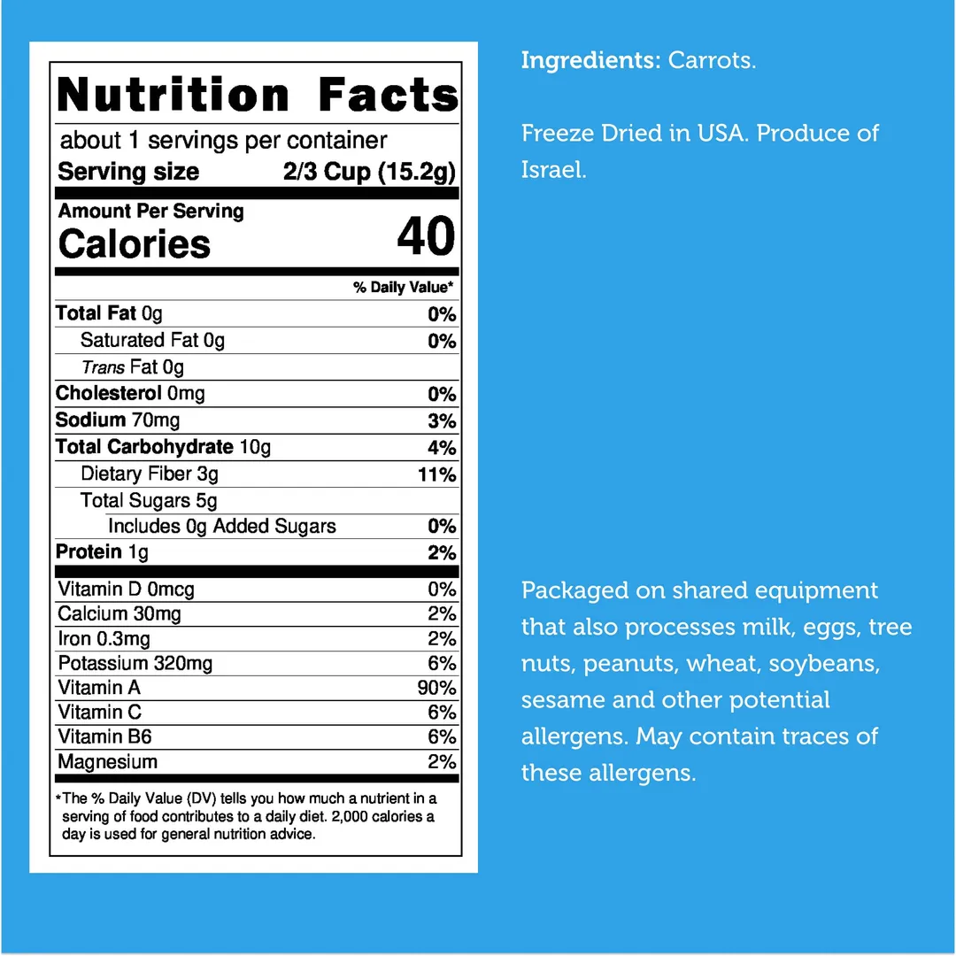 Freeze Dried Carrot Chips (100% Real Veggie) (Large Bag)