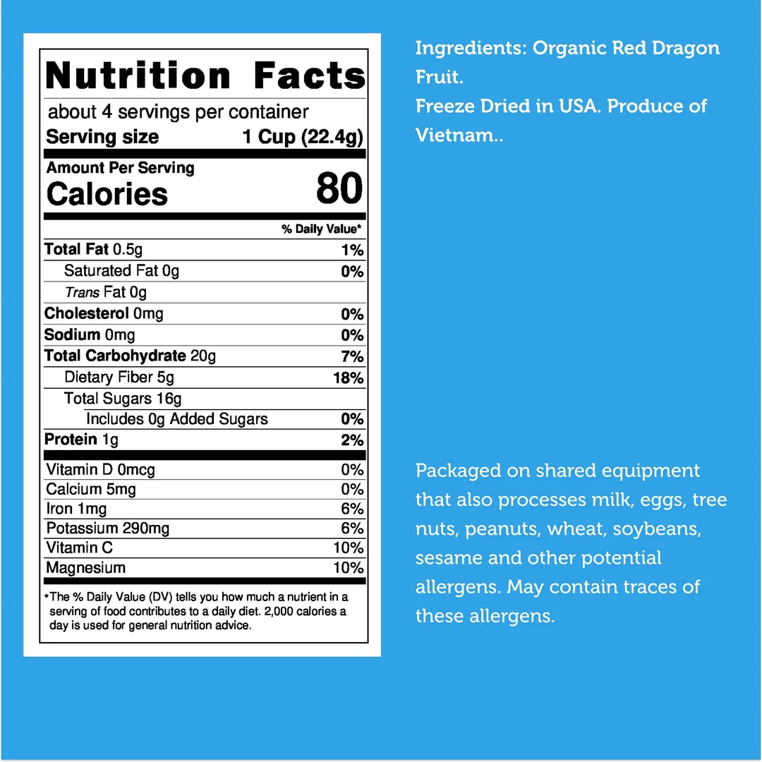 Freeze Dried Organic Dragon Fruit (100% Real Fruit) (Small Bag)