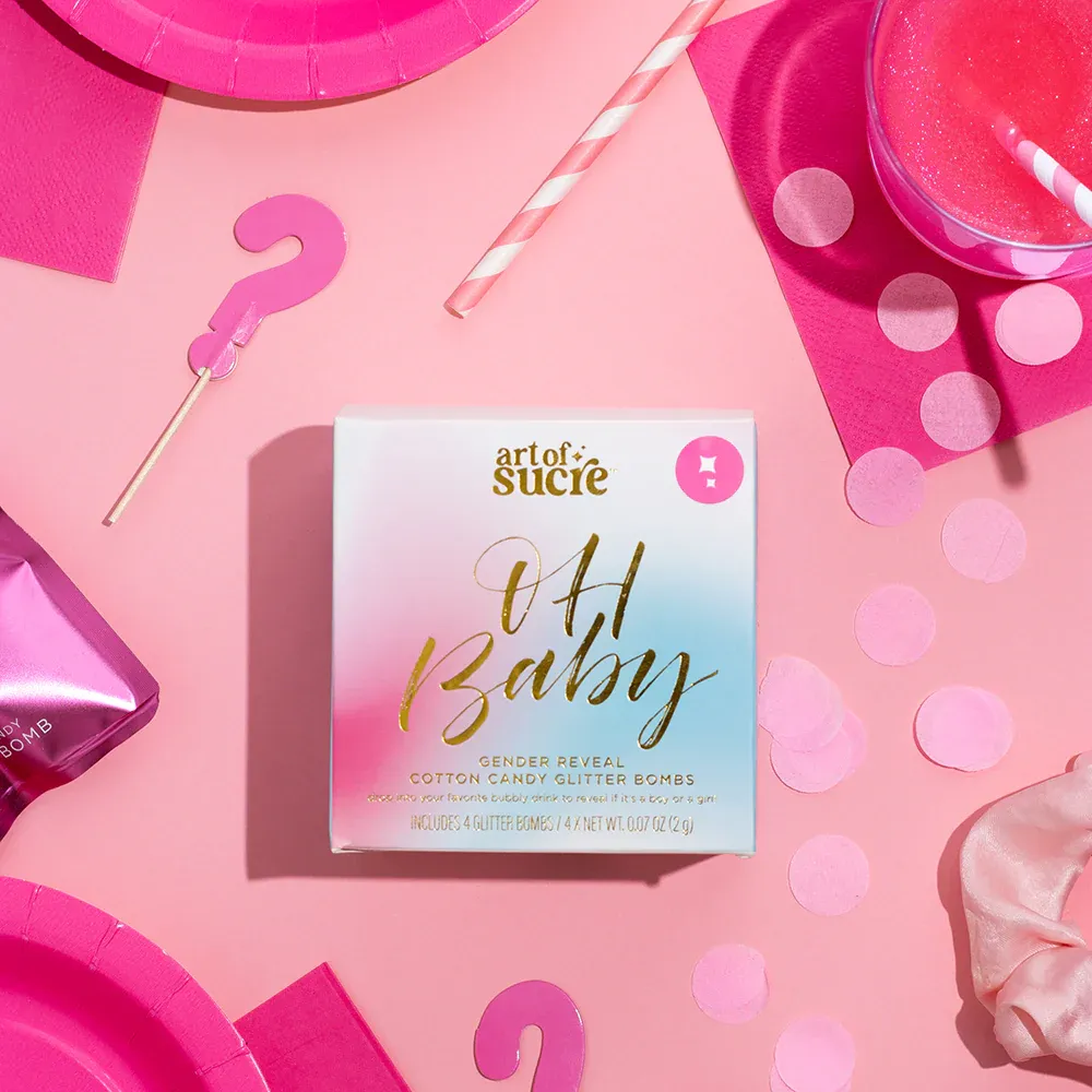 Pink Gender Reveal Cotton Candy Drink Glitter Bombs